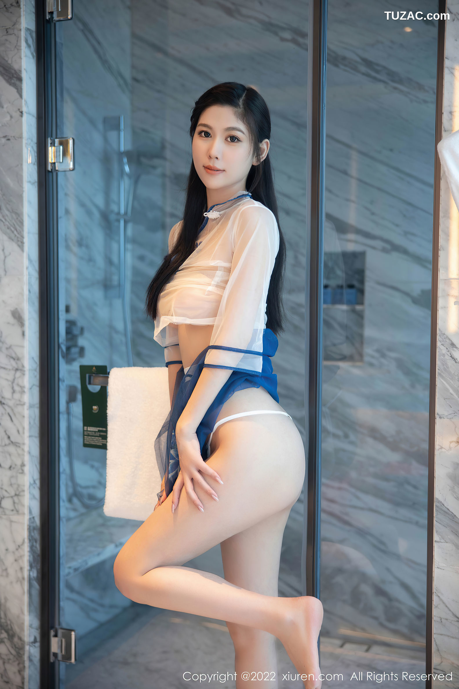 XiuRen-No.5401-李雅柔-透视古风白纱衫蓝纱裙