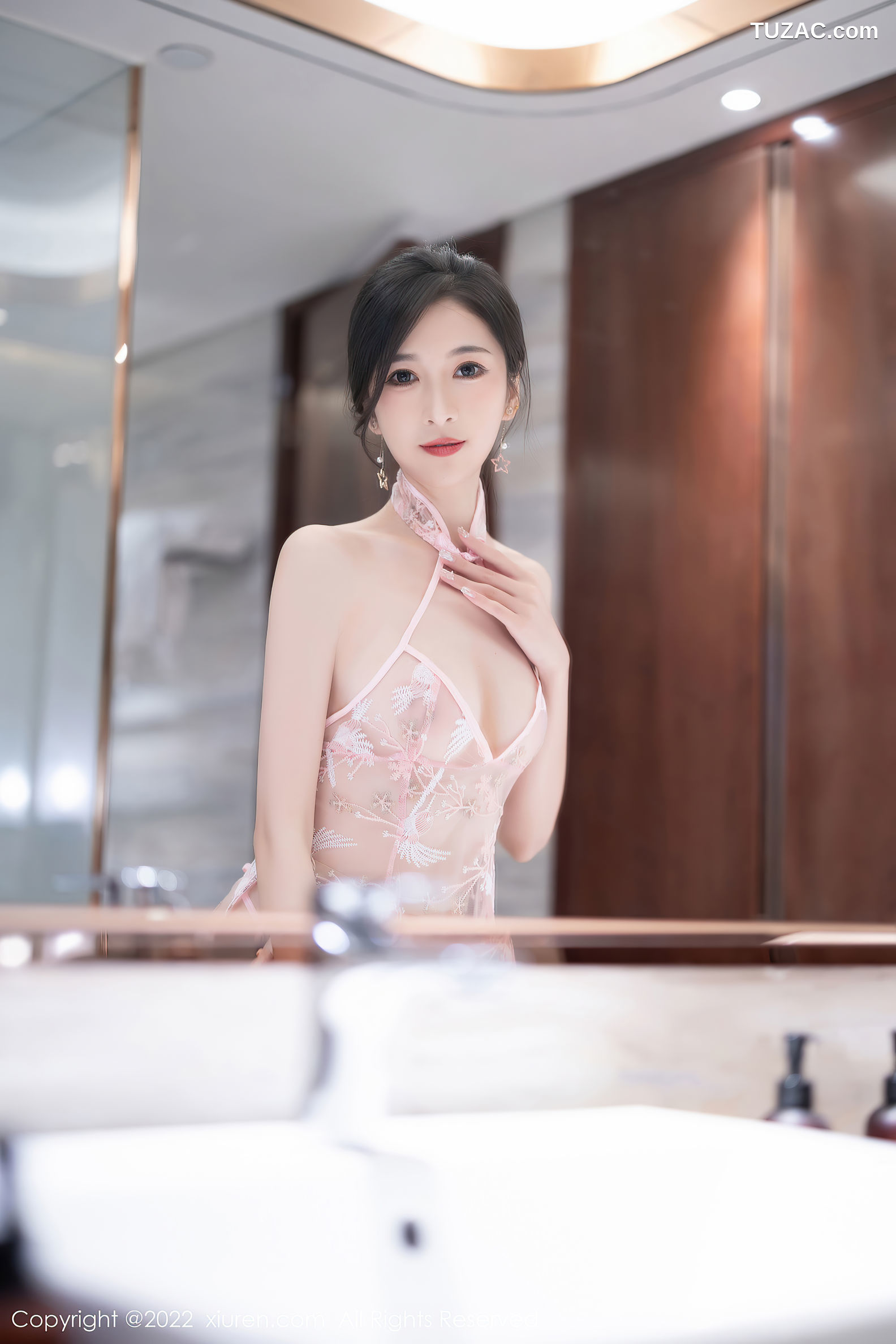 XiuRen-No.5436-林乐一-淡紫连衣短裙透视内衣丁字裤