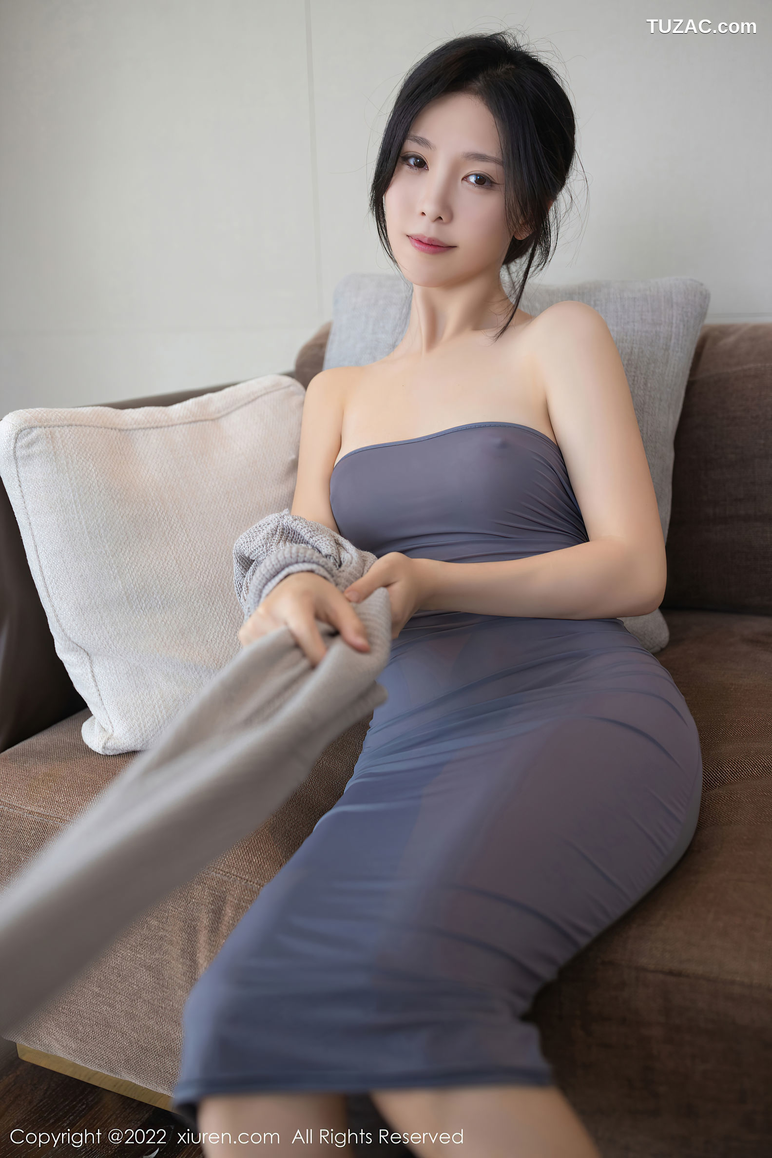 XiuRen-No.5620-利世-灰针织衫深灰纱裙真空凸点