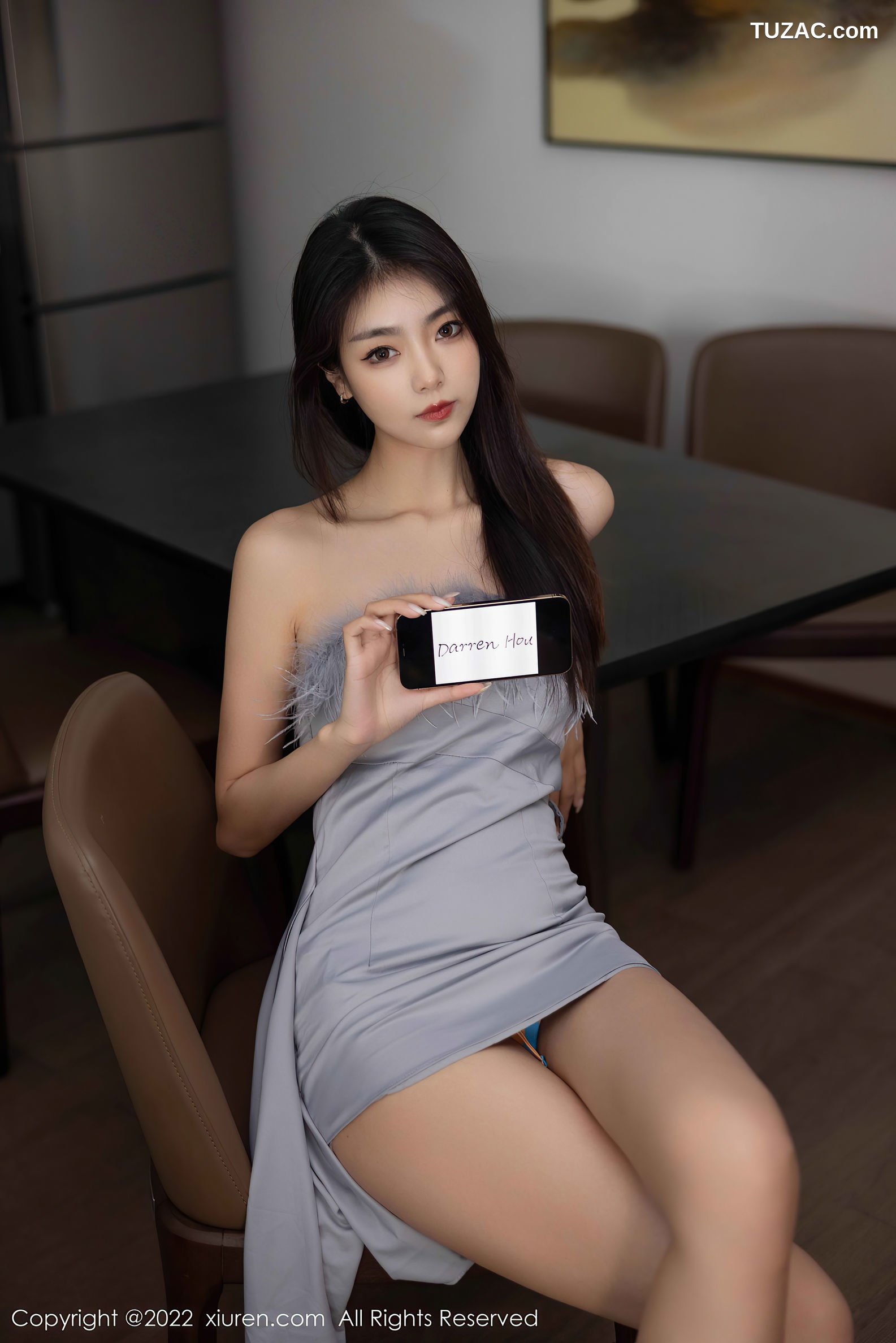XiuRen-No.5664-可樂-银灰低胸连衣短裙肉丝