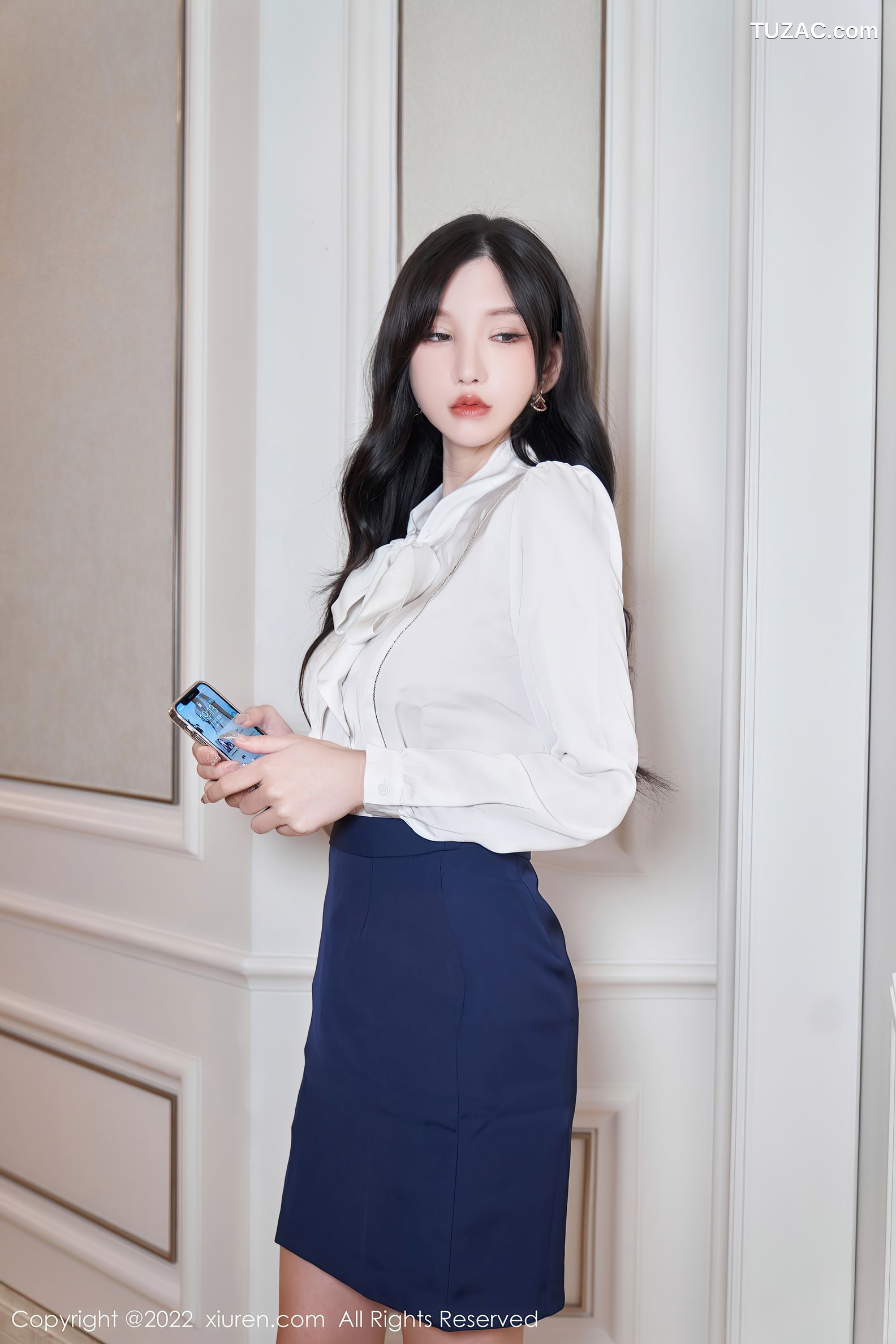 XiuRen-No.5716-周于希-白衫蓝裙职业装橘色内衣