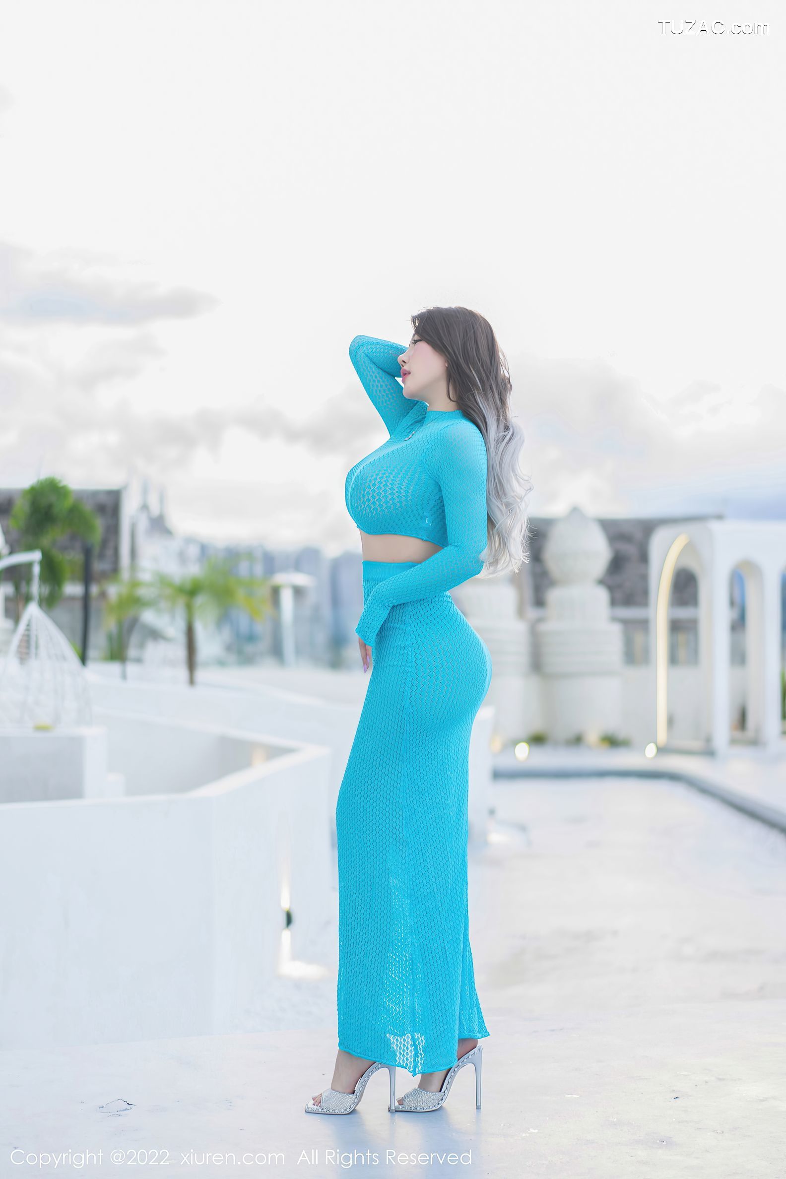 XiuRen-No.5738-小海臀-湖蓝色紧身长裙套装