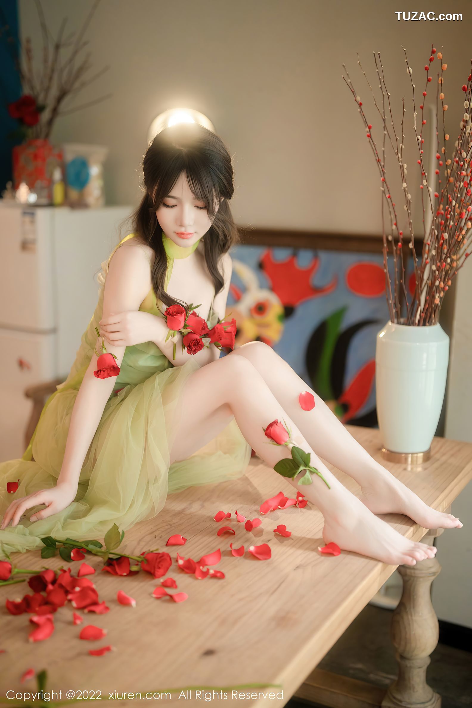 XiuRen-No.5875-婠婠么-绿纱裙鲜花公主