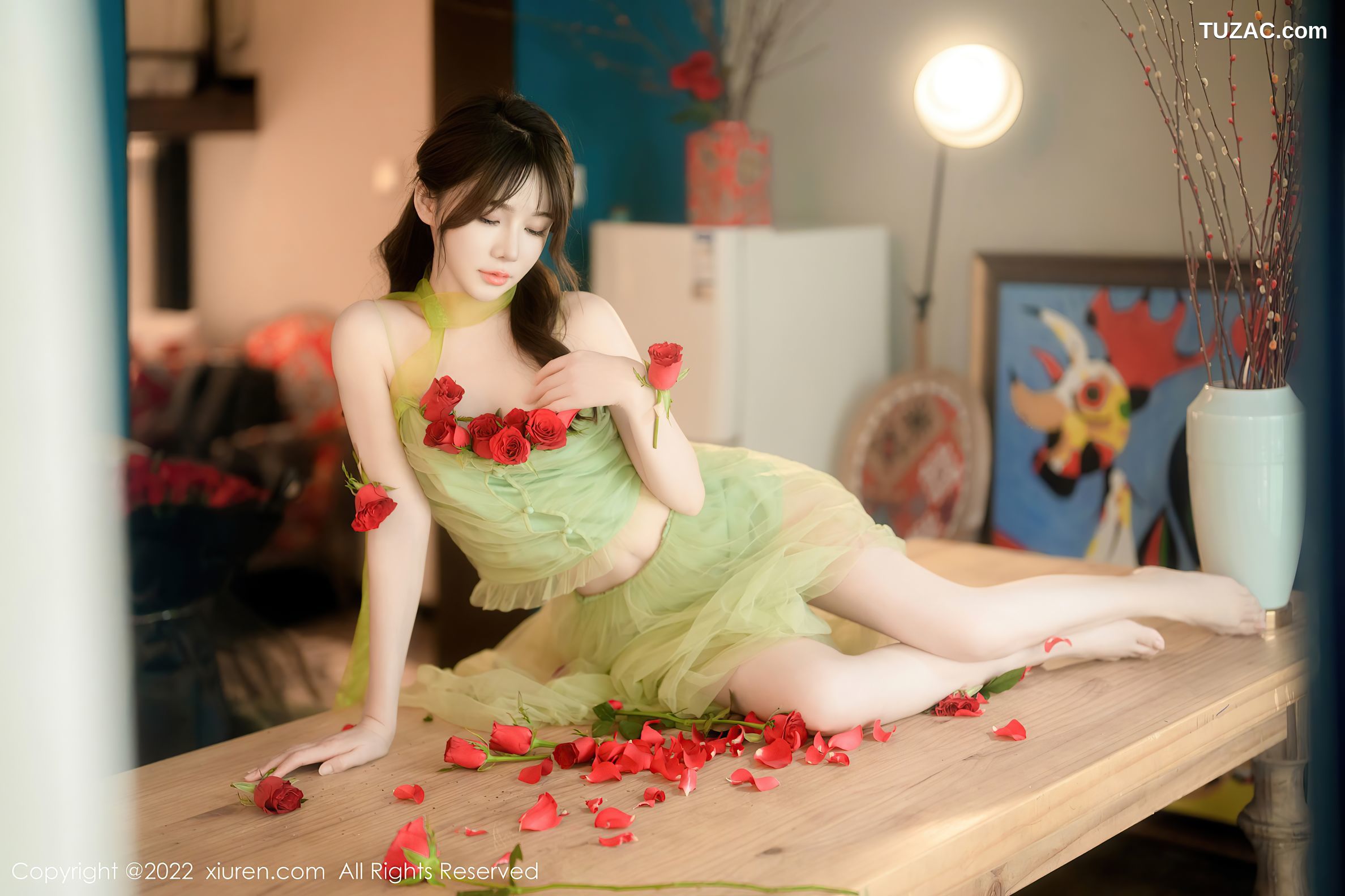 XiuRen-No.5875-婠婠么-绿纱裙鲜花公主