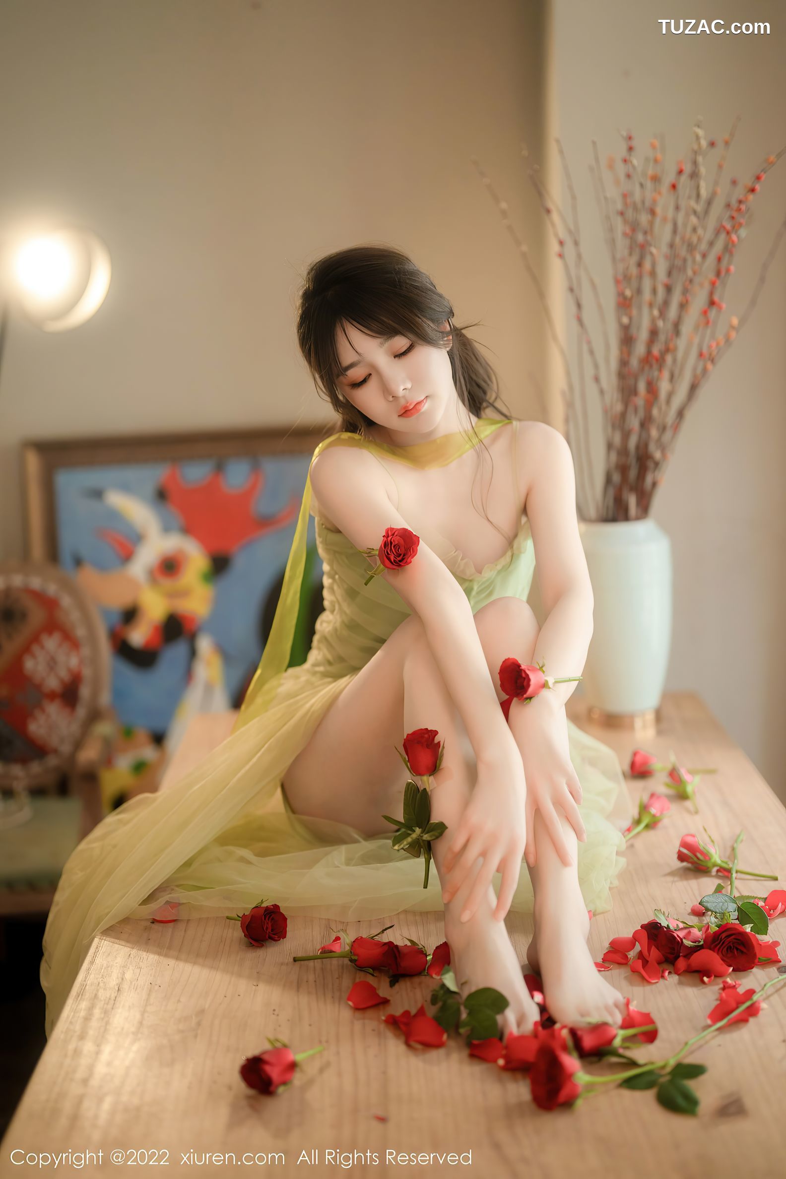 XiuRen-No.5875-婠婠么-绿纱裙鲜花公主