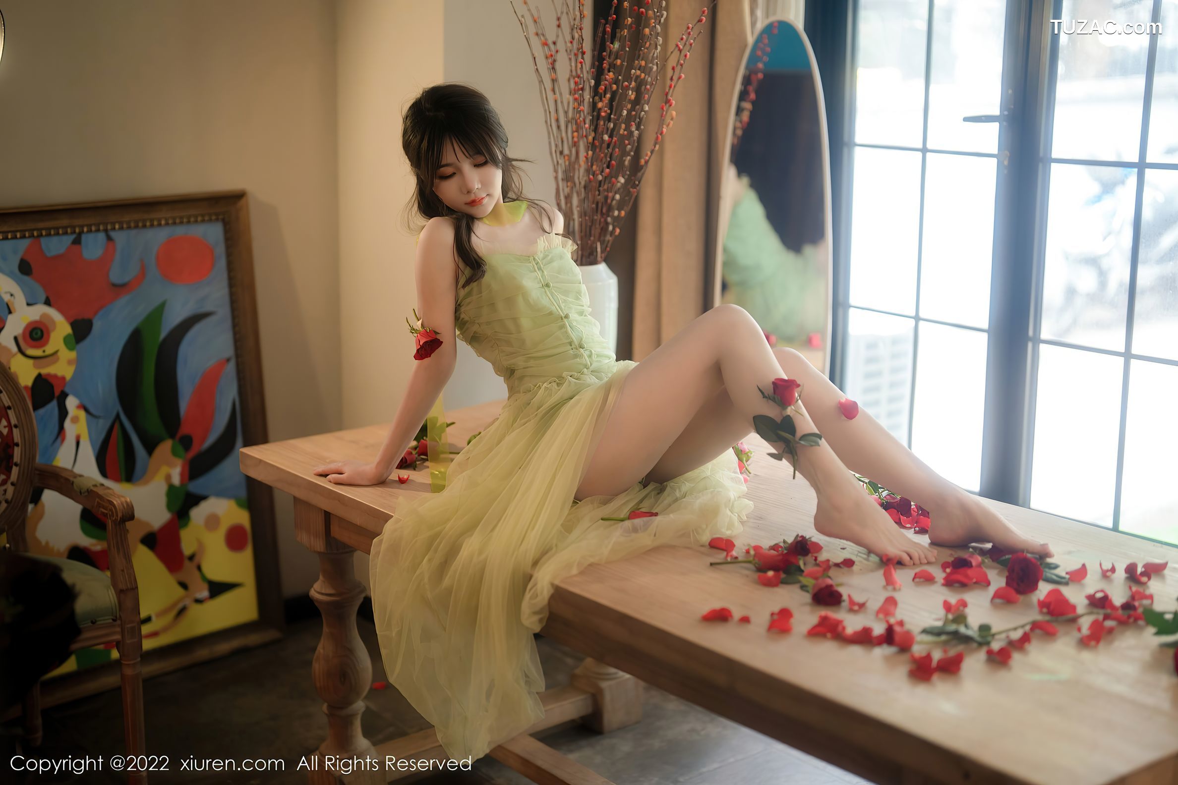 XiuRen-No.5875-婠婠么-绿纱裙鲜花公主