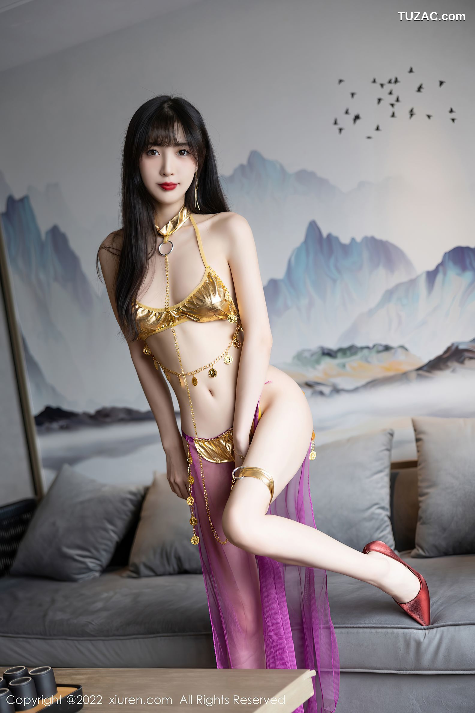 XiuRen-No.5901-林星阑-红色薄纱配金色比基尼