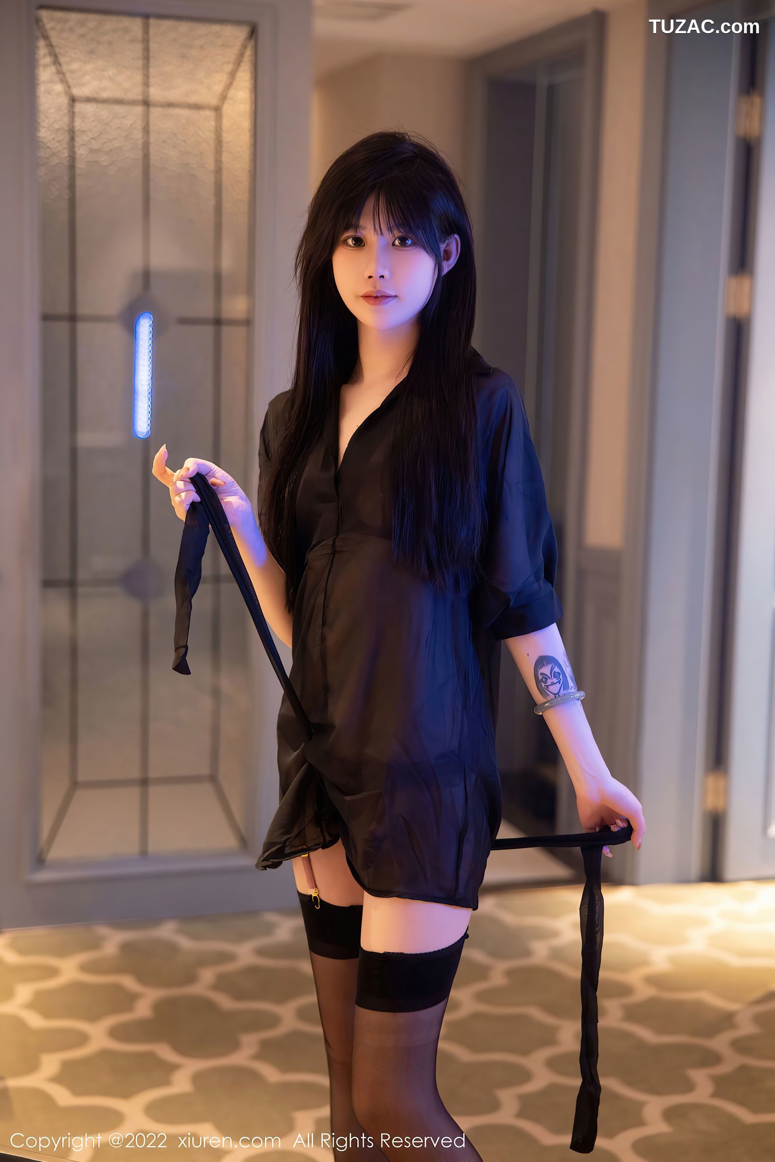 XiuRen秀人网-6030-77qiqi-黑衬衣性感淡红轻透内衣