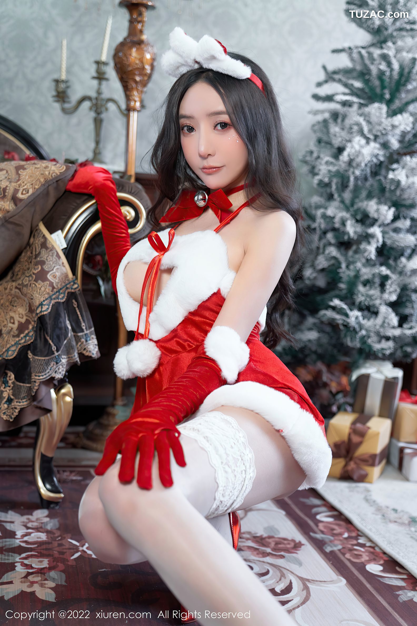 XiuRen秀人网-6045-王馨瑶-红色圣诞装服白丝袜
