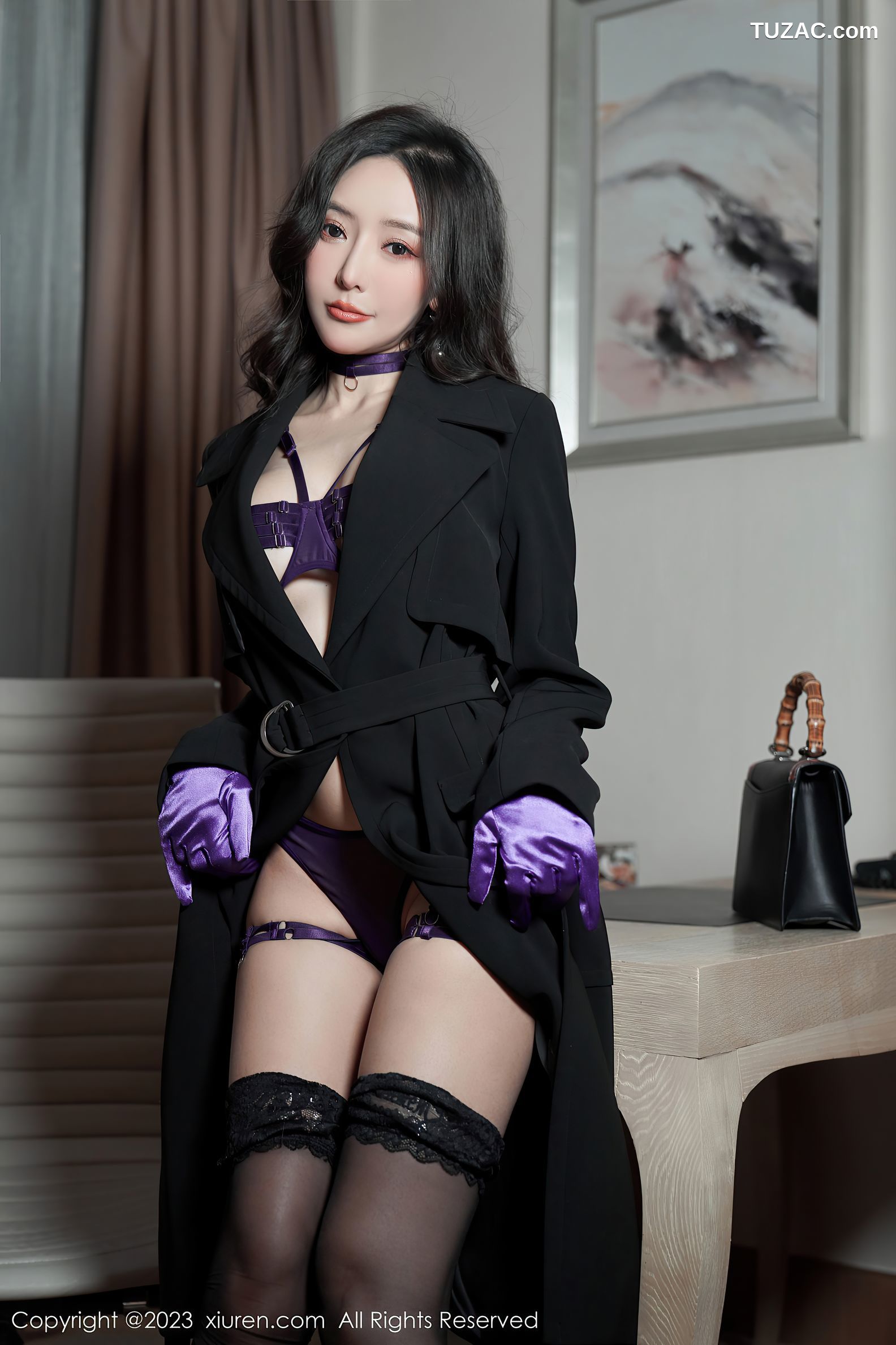 XiuRen秀人网-6078-王馨瑶-黑色外衣紫色情趣内衣