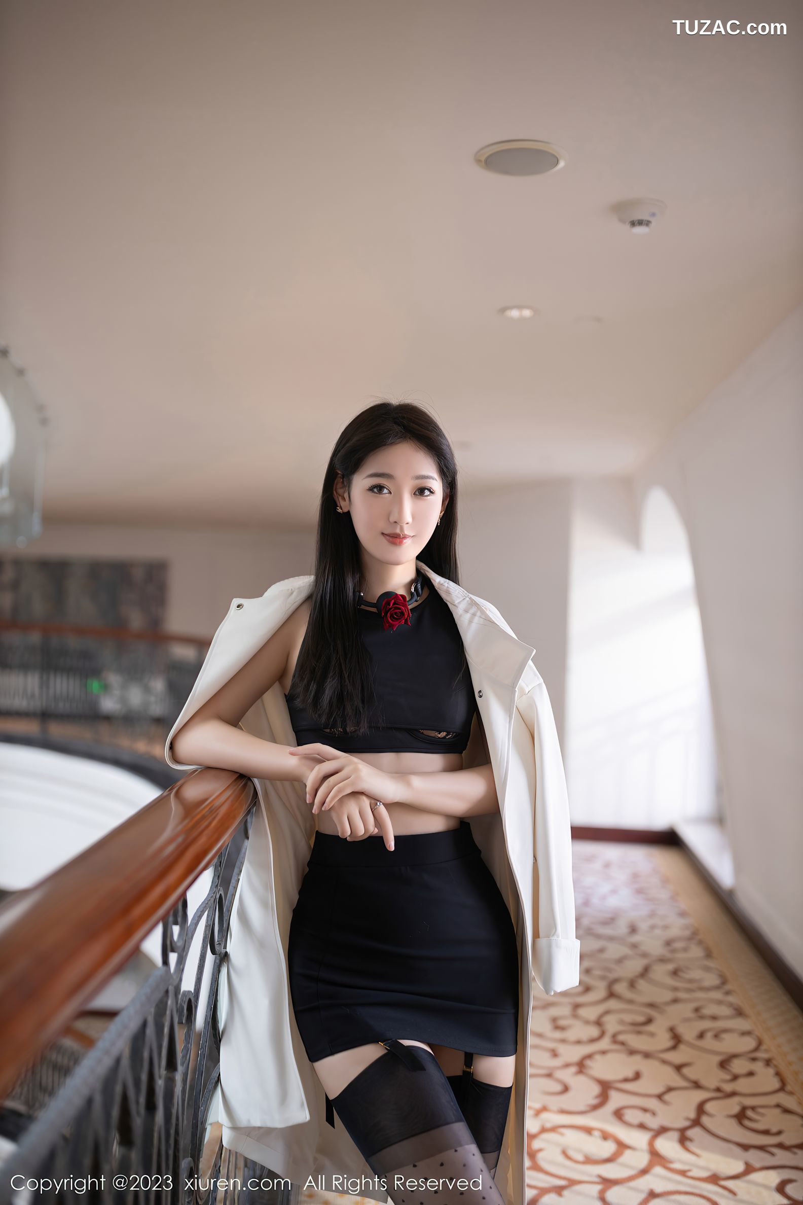 XiuRen秀人网-6079-唐安琪-白色外衣黑蕾丝内衣黑丝