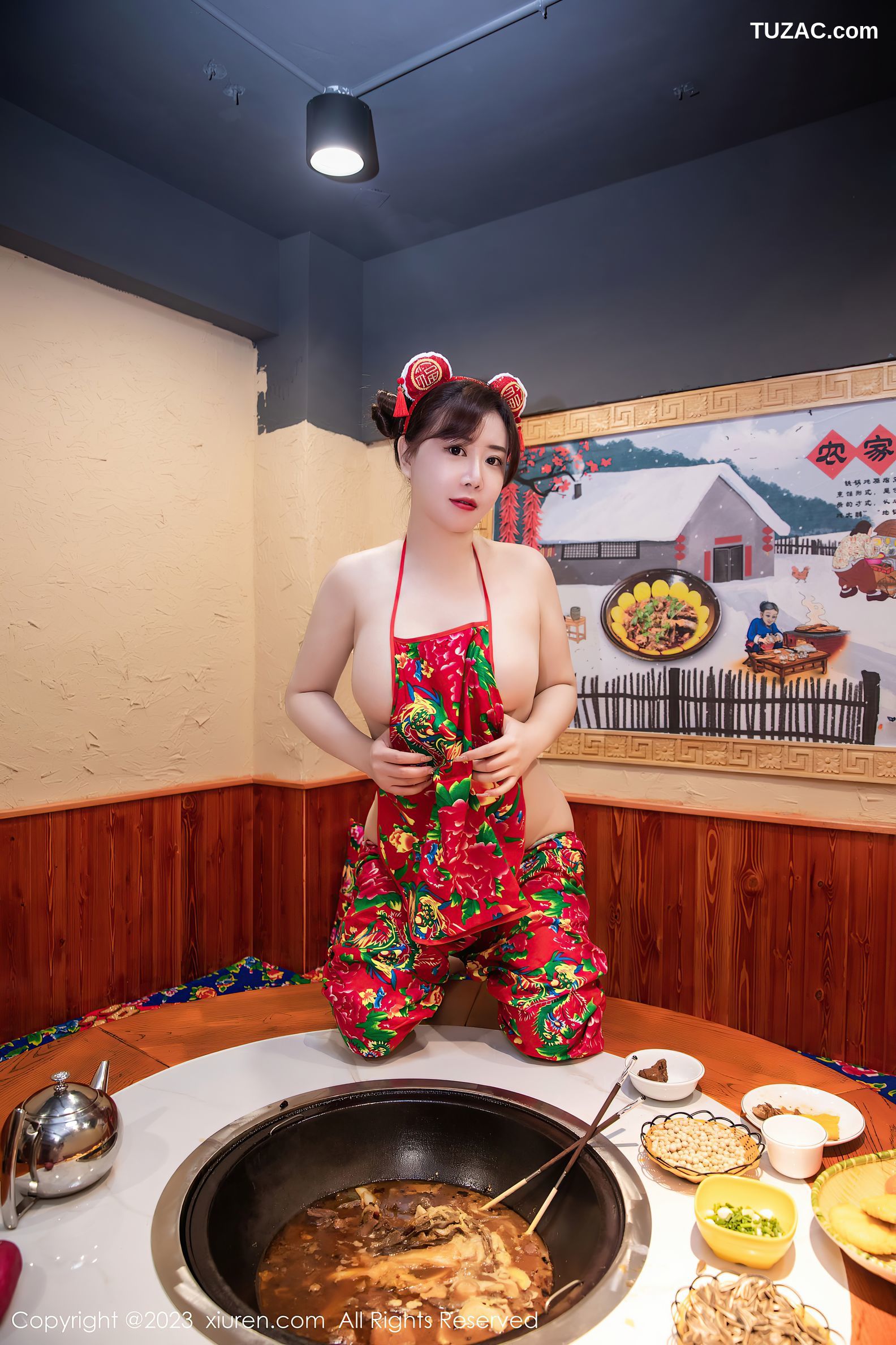 XiuRen秀人网-6121-王婉悠-餐桌场景东北大花布布兜