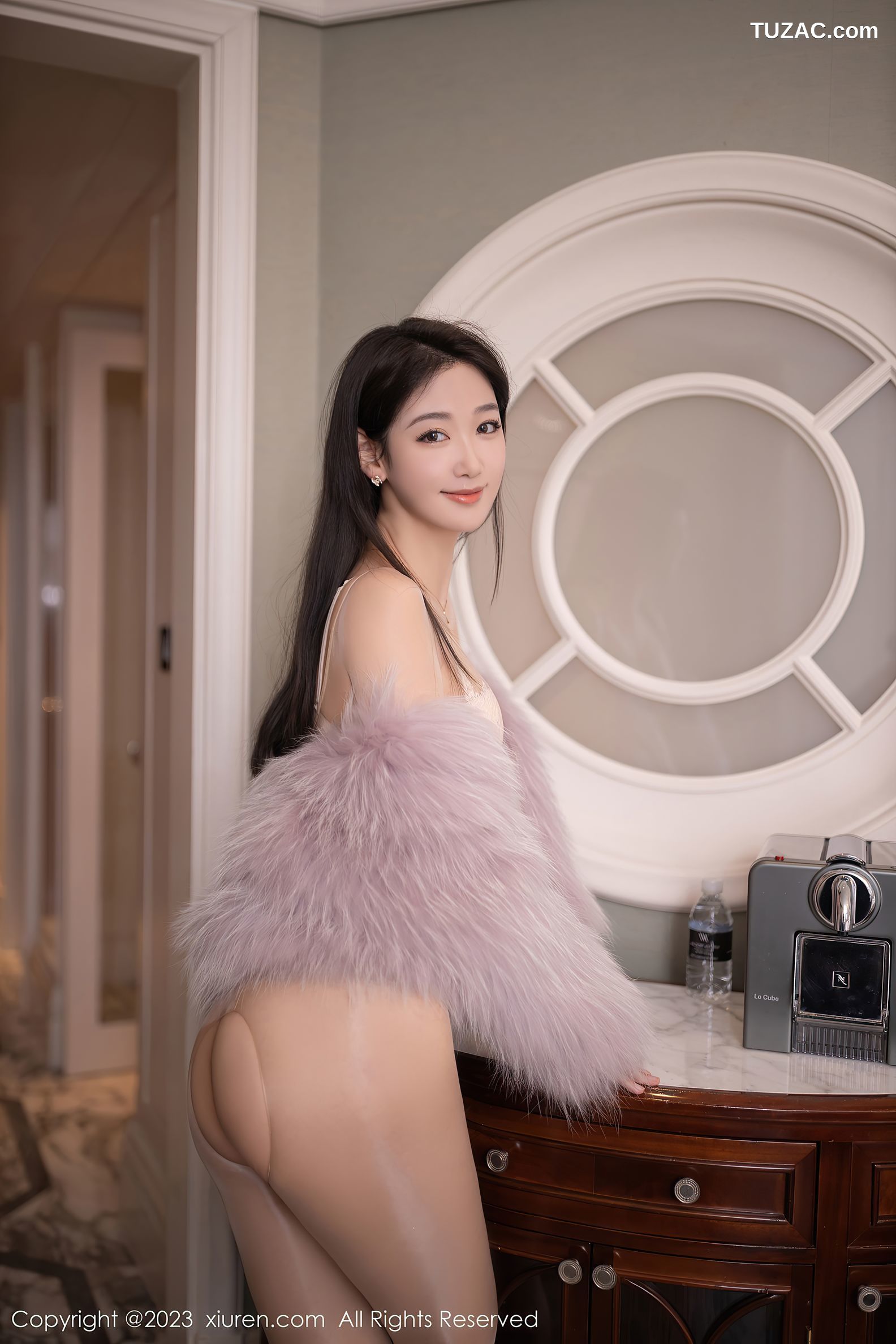 XiuRen秀人网-6141-唐安琪-超薄连体肉丝白色蕾丝内衣