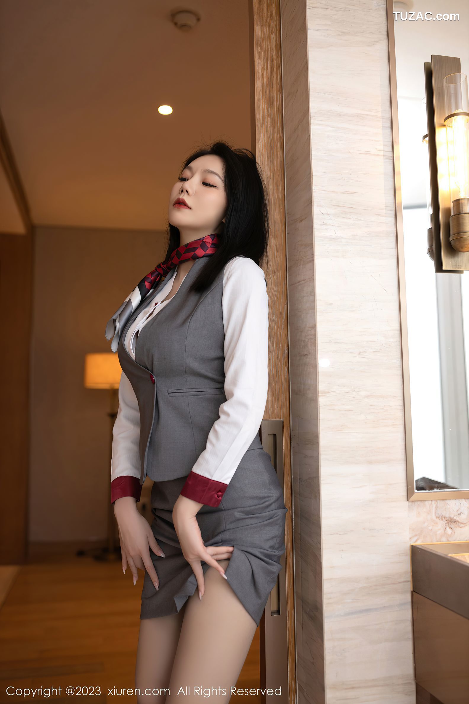 XiuRen秀人网-6148-安然-空姐角色扮演制服红色蕾丝内衣