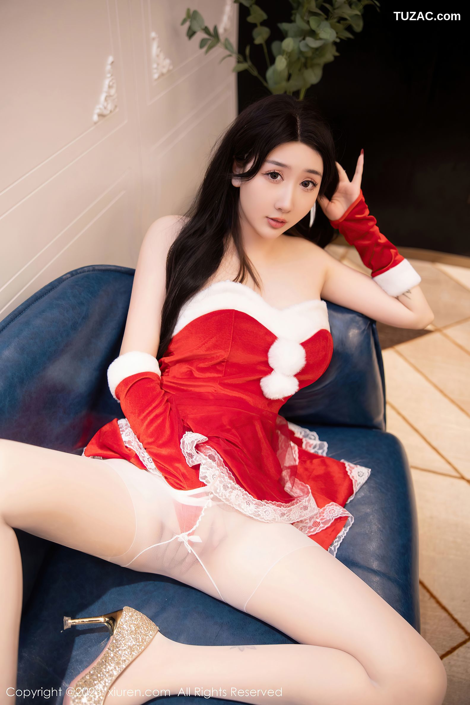 XiuRen秀人网-6163-江真真-红色贺新年服饰白色蕾丝