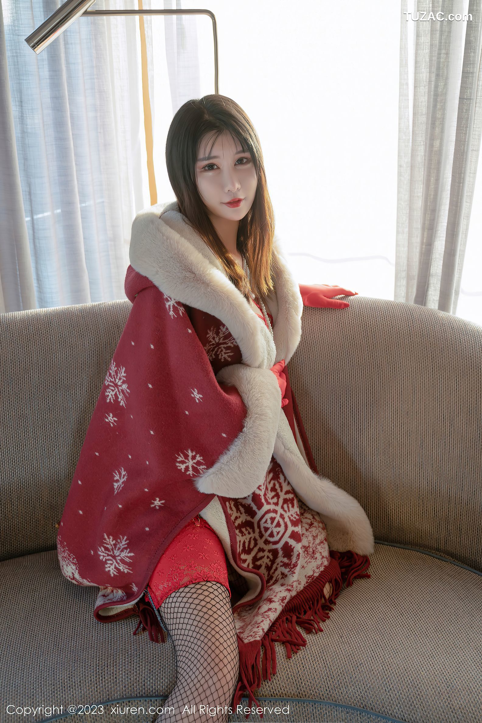 XiuRen秀人网-6188-夏沫沫-阳朔旅拍-红色情趣内衣黑丝吊带袜