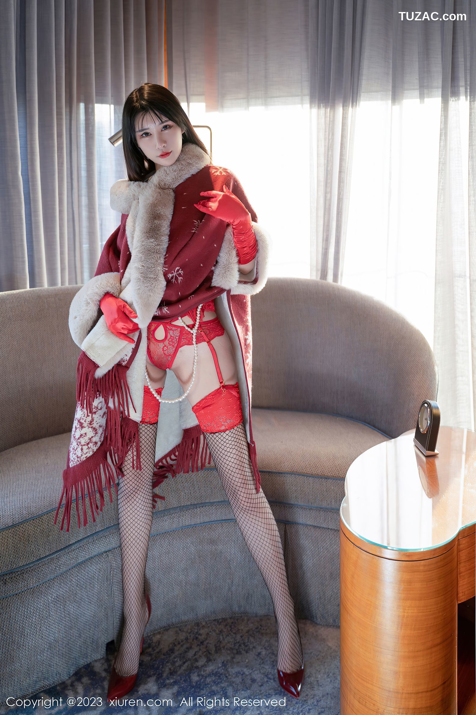 XiuRen秀人网-6188-夏沫沫-阳朔旅拍-红色情趣内衣黑丝吊带袜