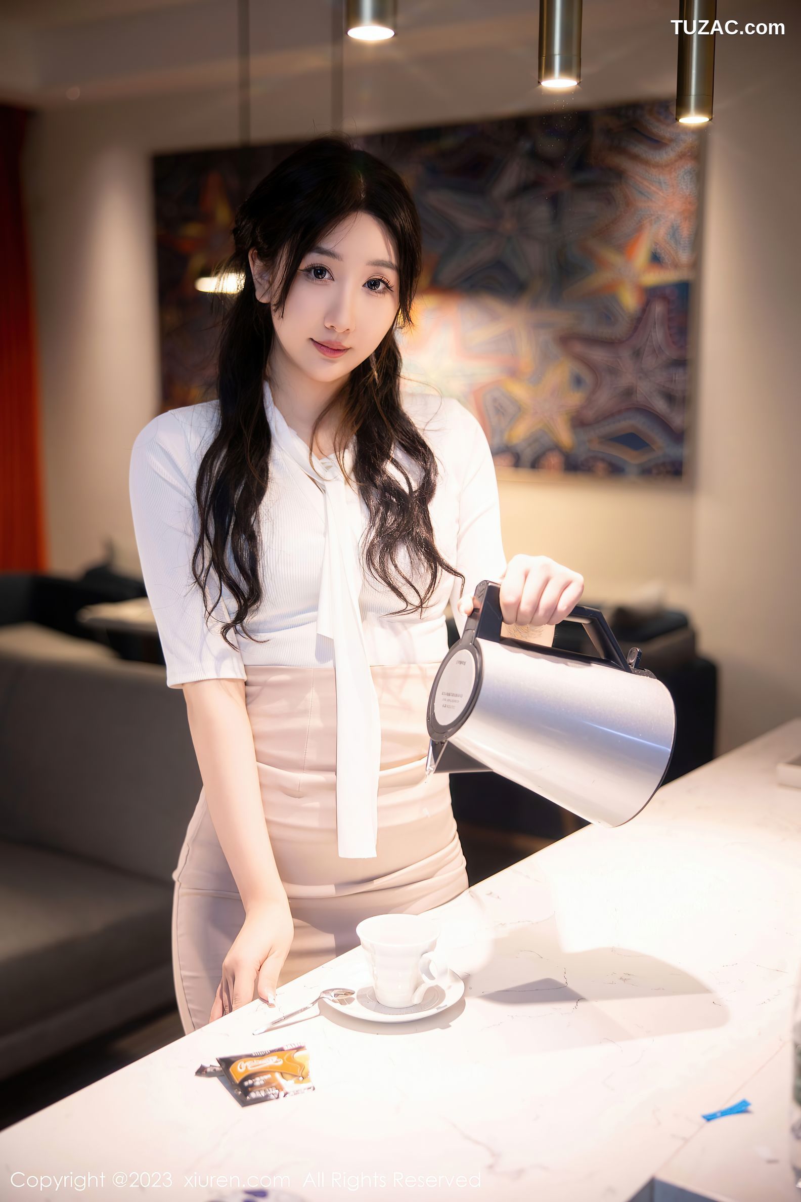 XiuRen秀人网-6207-江真真-白色OL职业装淡蓝蕾丝内衣