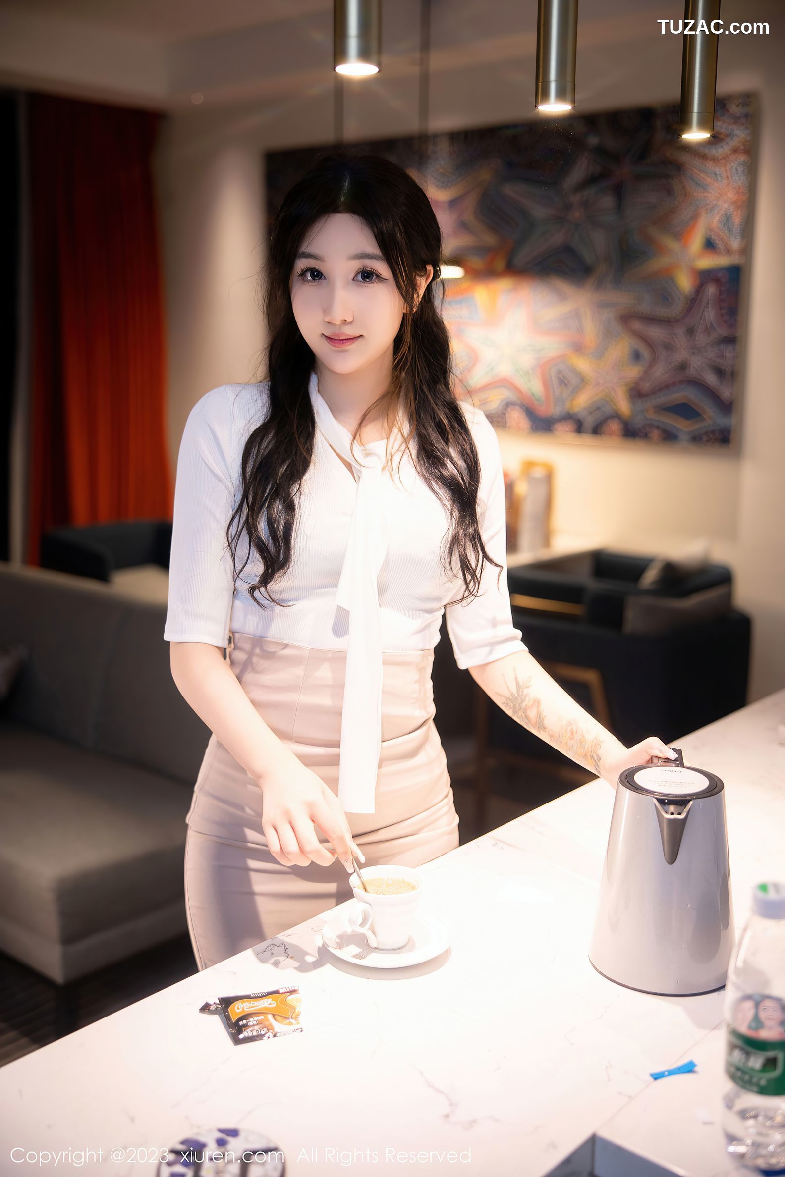 XiuRen秀人网-6207-江真真-白色OL职业装淡蓝蕾丝内衣