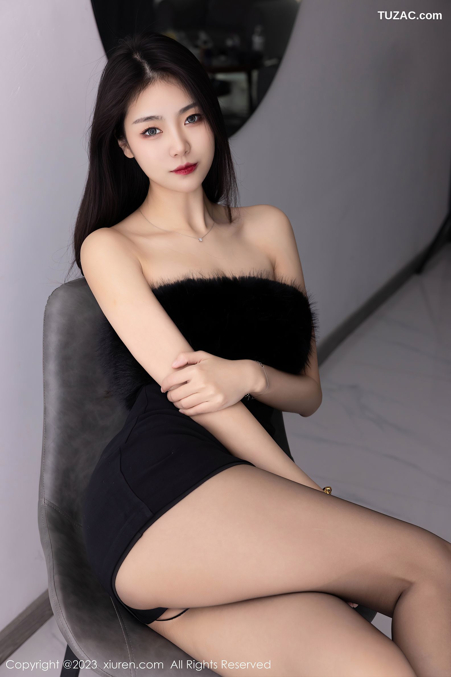 XiuRen秀人网-6275-可樂Vicky-黑色肩连衣短裙超薄黑丝-2023.02.16