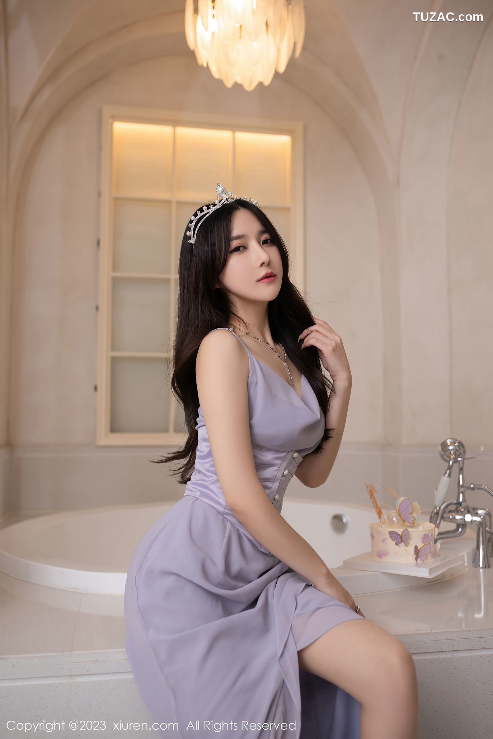 XiuRen秀人网-6286-鱼子酱Fish-生日篇主题紫灰色连衣长裙-2023.02.17