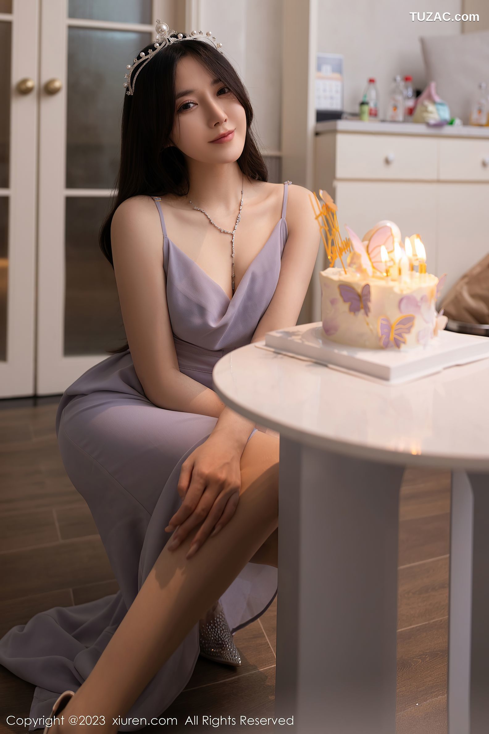 XiuRen秀人网-6286-鱼子酱Fish-生日篇主题紫灰色连衣长裙-2023.02.17