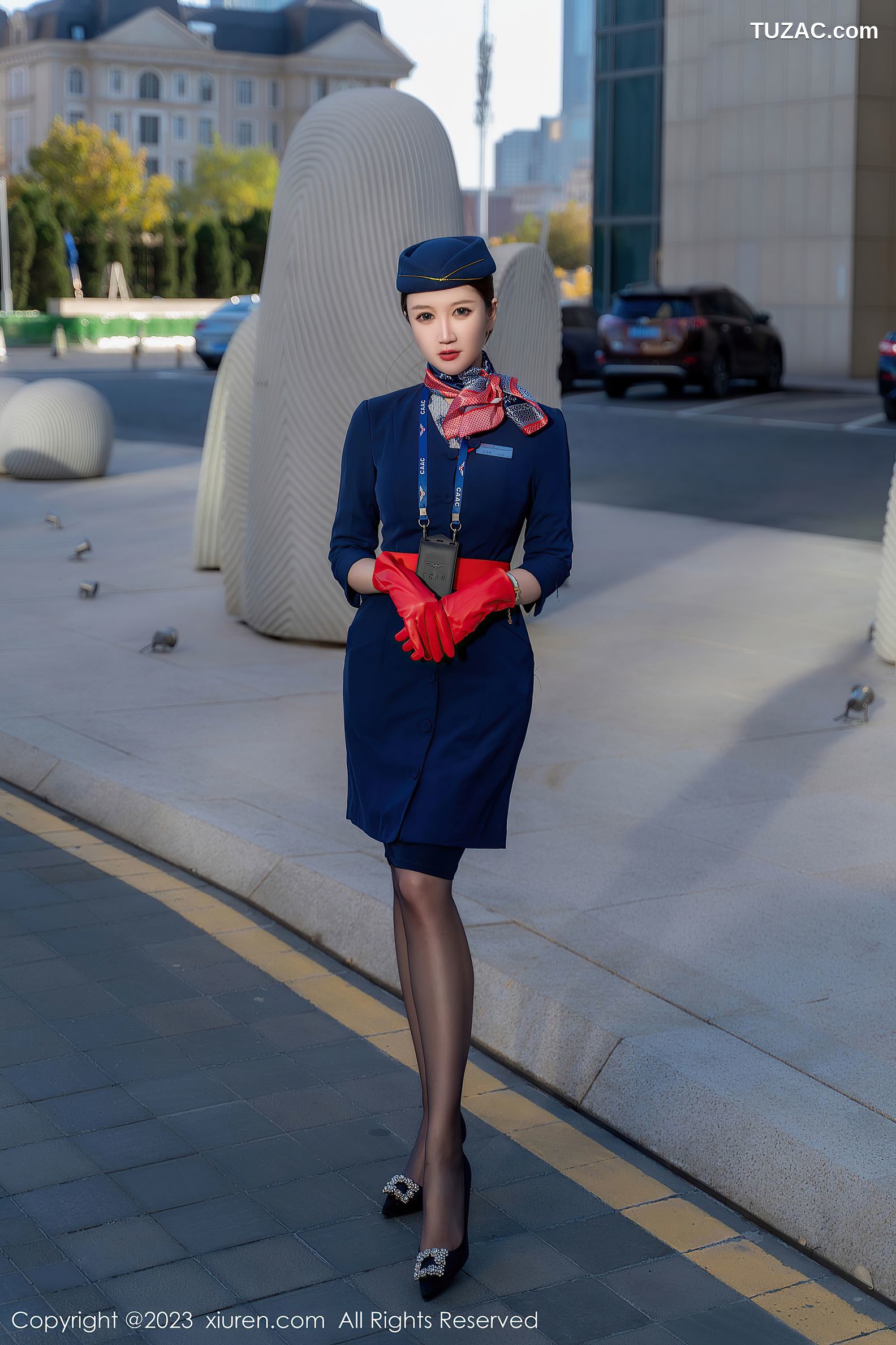 XiuRen秀人网-6288-顾乔楠Cora-空姐制服黑色内衣超薄黑丝-2023.02.20