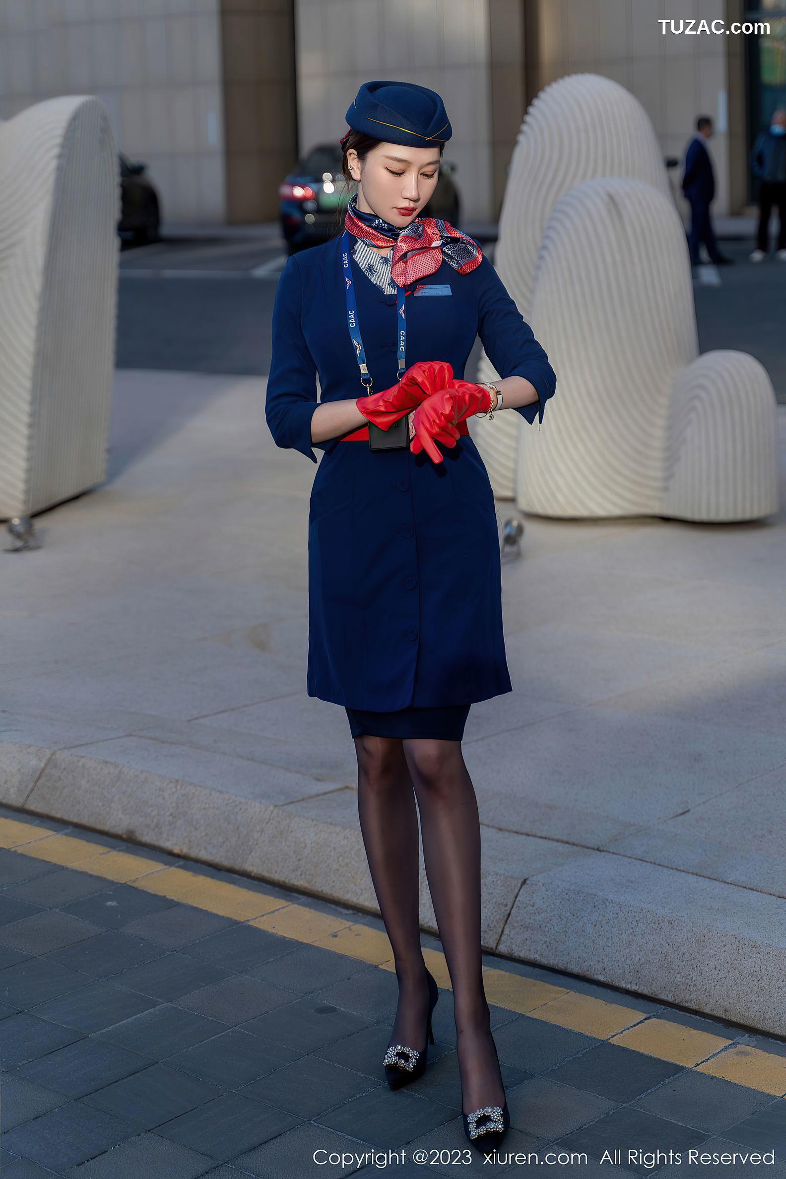 XiuRen秀人网-6288-顾乔楠Cora-空姐制服黑色内衣超薄黑丝-2023.02.20