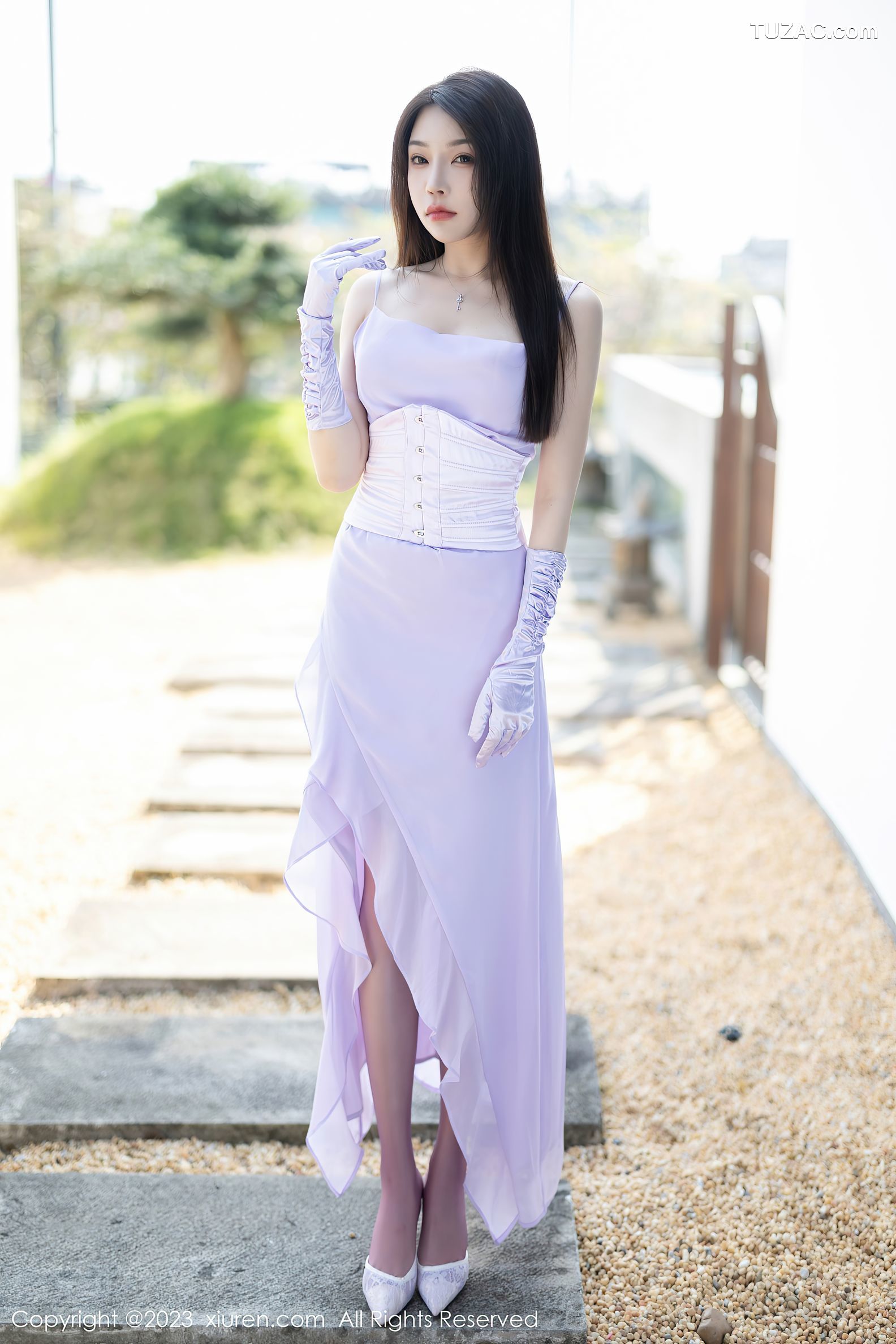 XiuRen秀人网-6324-徐莉芝Booty-淡紫色连衣长裙-淡蓝色网格内衣-2023.02.24