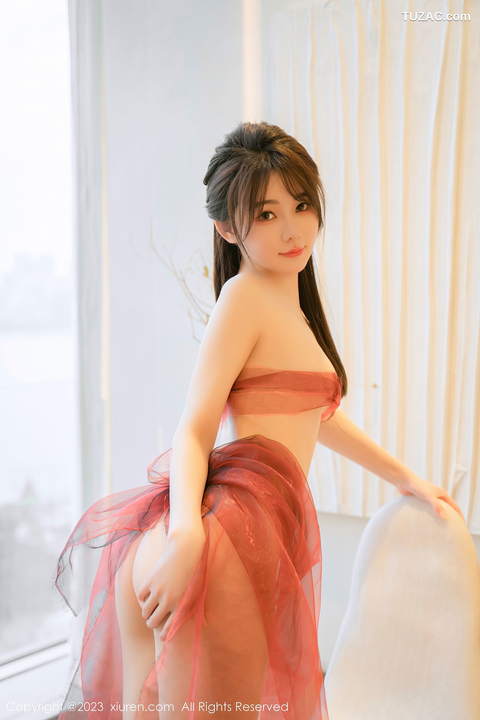 XiuRen秀人网-6348-婠婠么-性感红色轻透薄纱服饰-2023.03.02