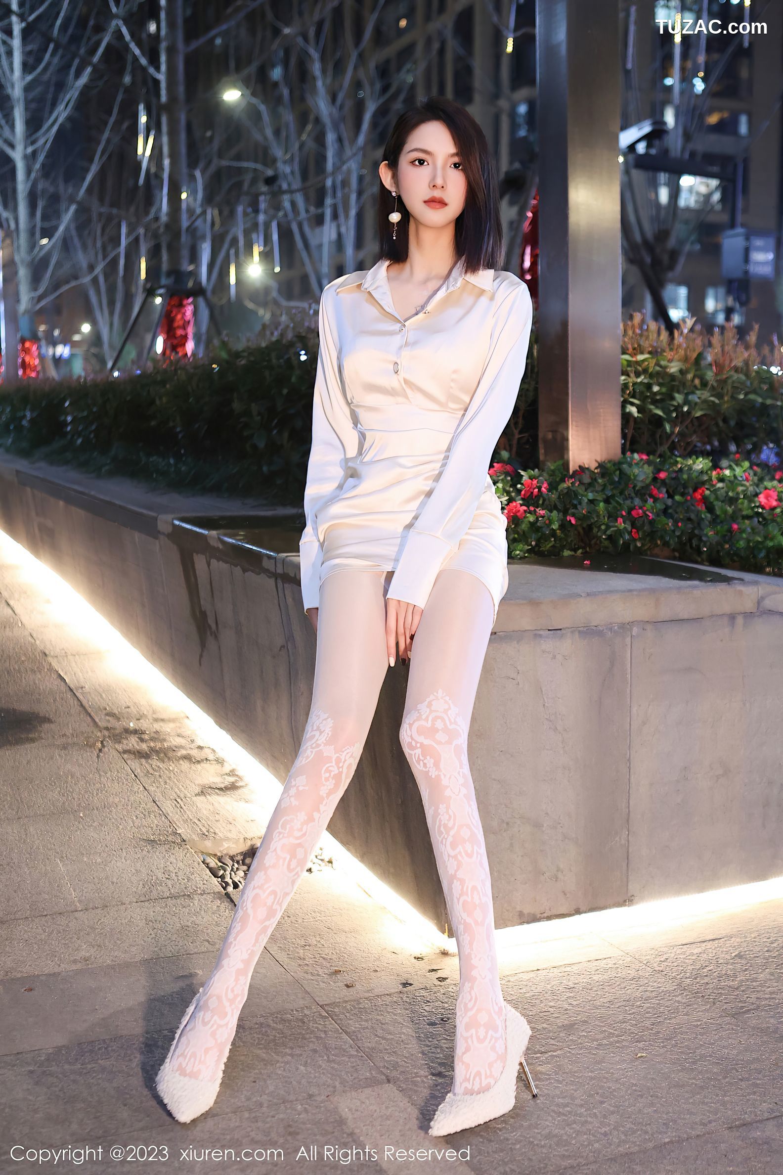 XiuRen秀人网-6393-乔一一-米色连衣短裙白色内衣-2023.03.10