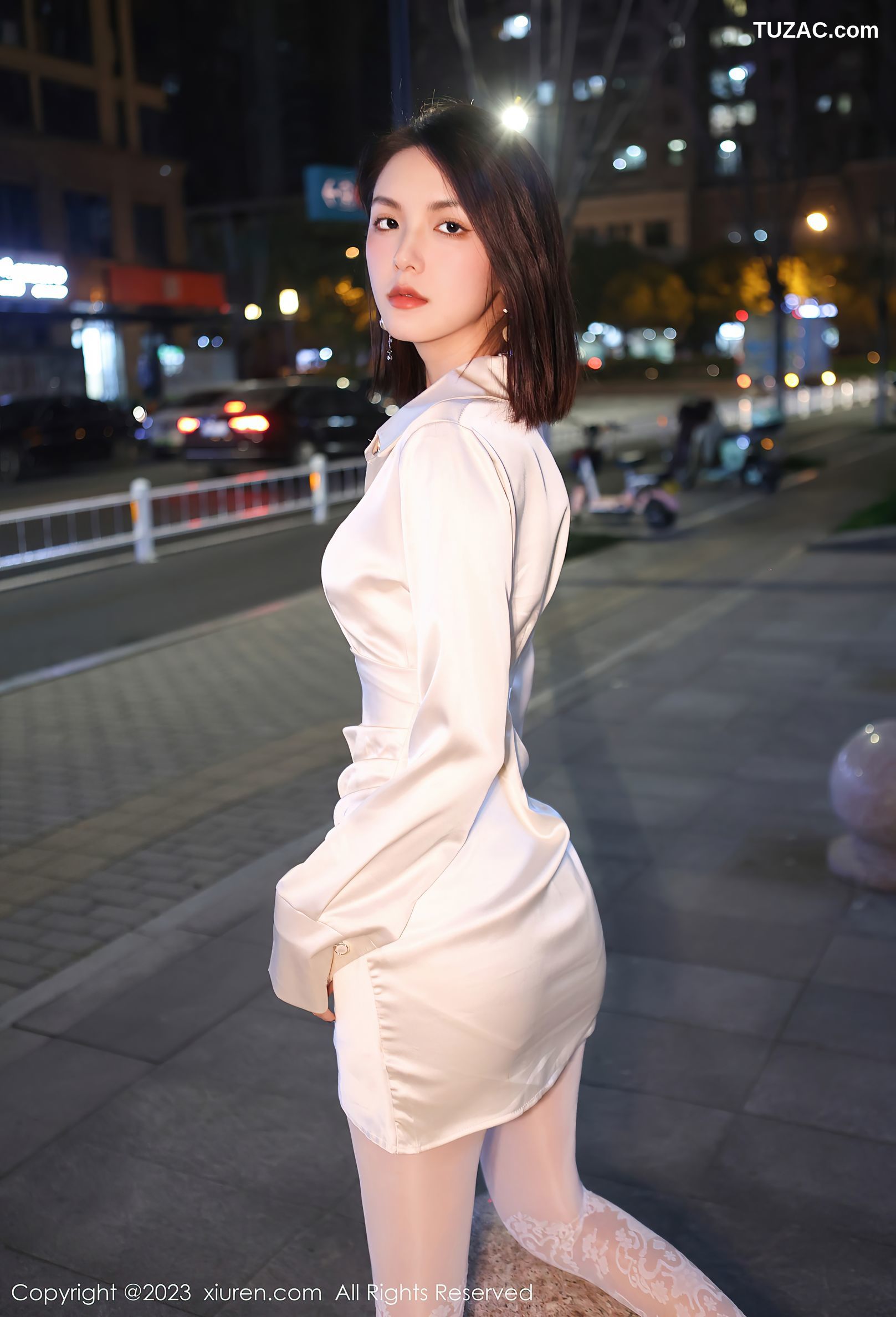 XiuRen秀人网-6393-乔一一-米色连衣短裙白色内衣-2023.03.10