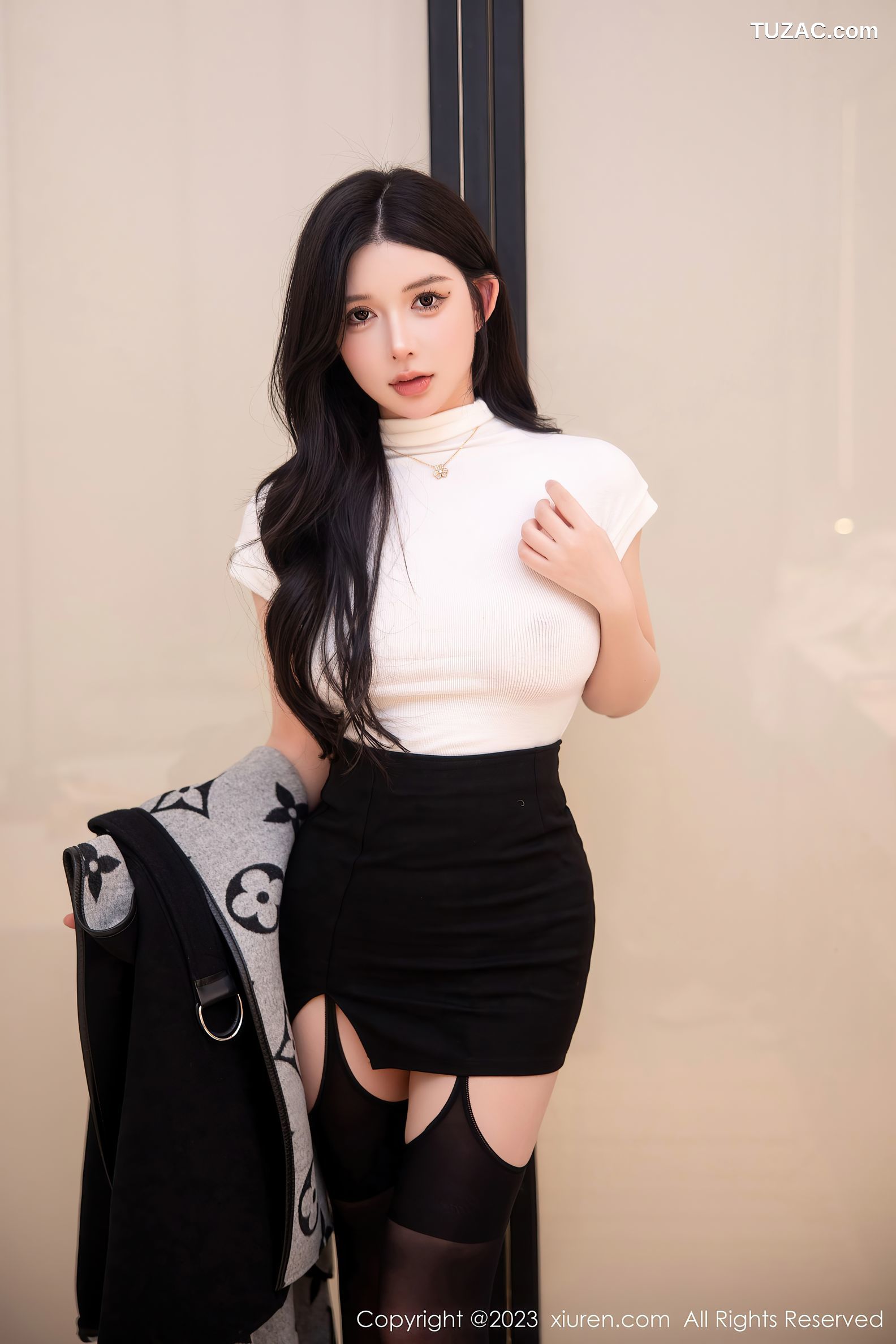 XiuRen秀人网-6394-林珊珊-白色轻透上衣黑短裙魅惑黑丝-2023.03.10