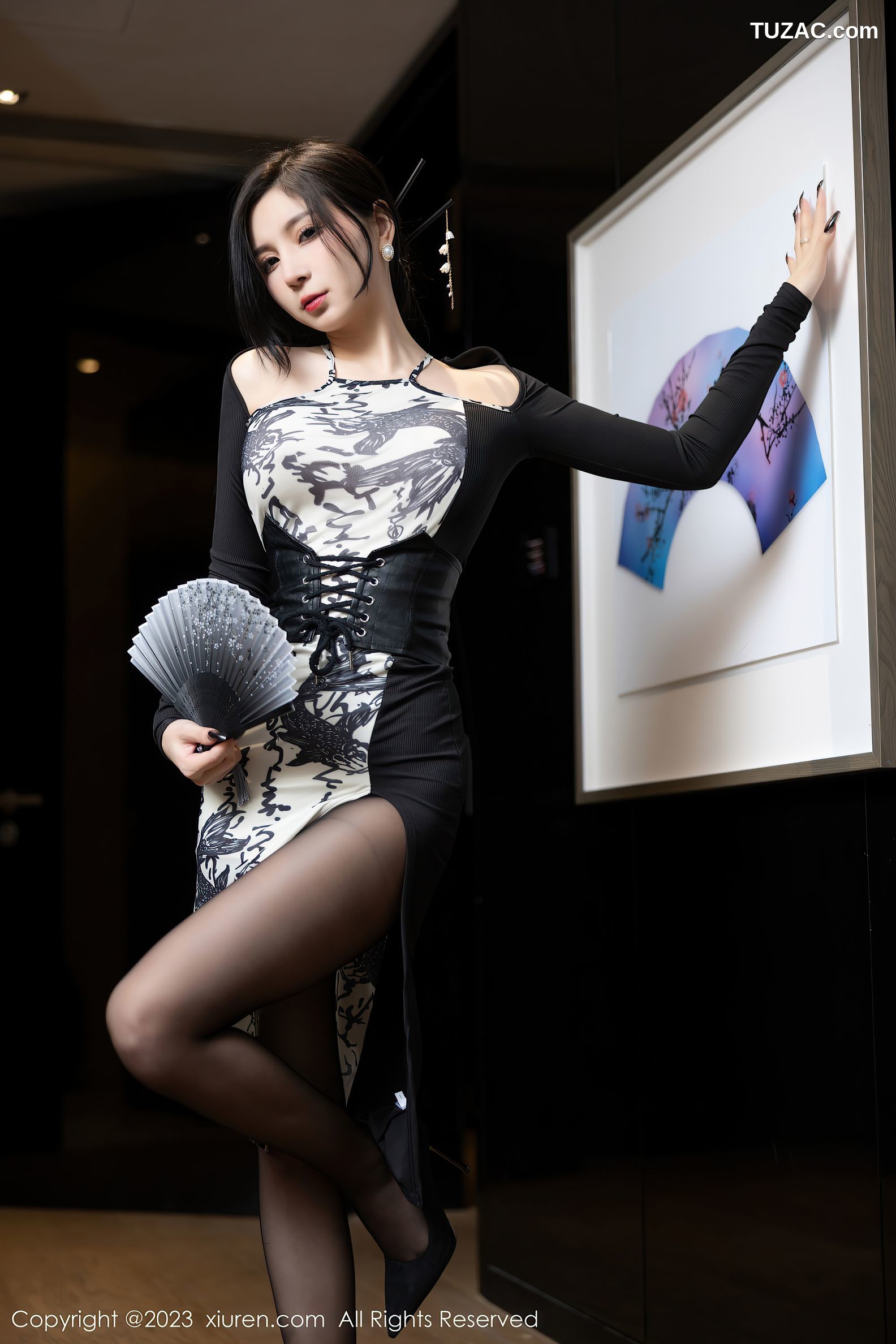 XiuRen秀人网-6406-小蛮妖Yummy-性感连衣裙黑色内衣超薄黑丝-2023.03.13