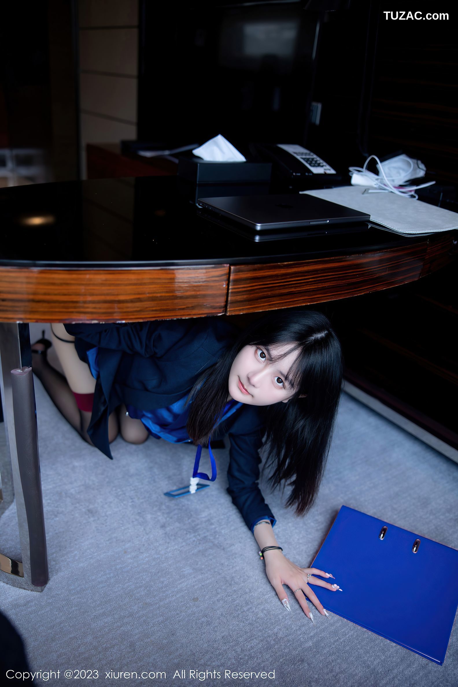 XiuRen秀人网-6407-谢小蒽-OL装制服紫色蕾丝内衣超薄黑丝-2023.03.13