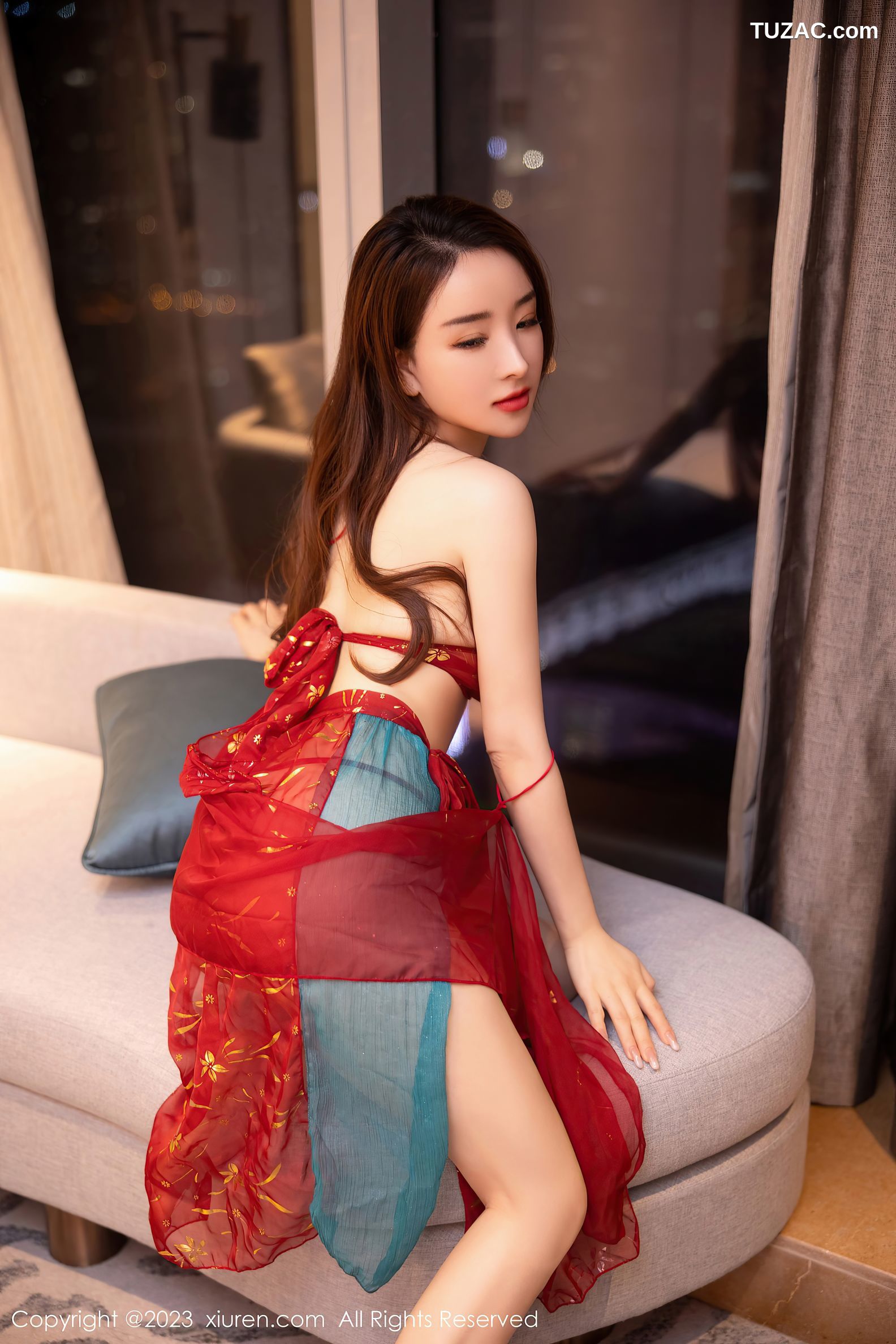 XiuRen秀人网-6412-Eve雨儿1494-红色古装薄纱服丁字裤-2023.03.14