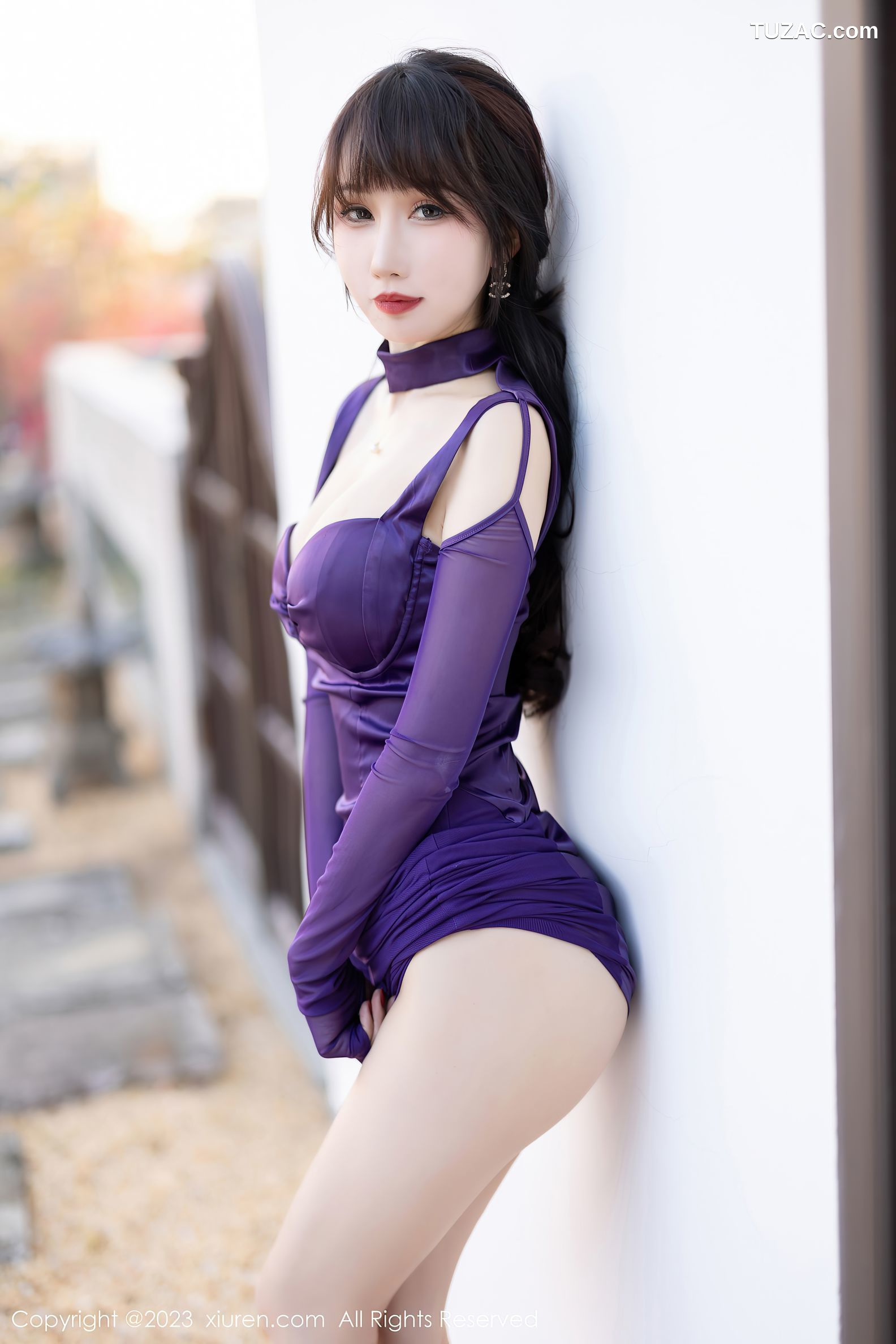 XiuRen秀人网-6419-波巧酱-紫色连衣长裙淡红轻透内衣-2023.03.15
