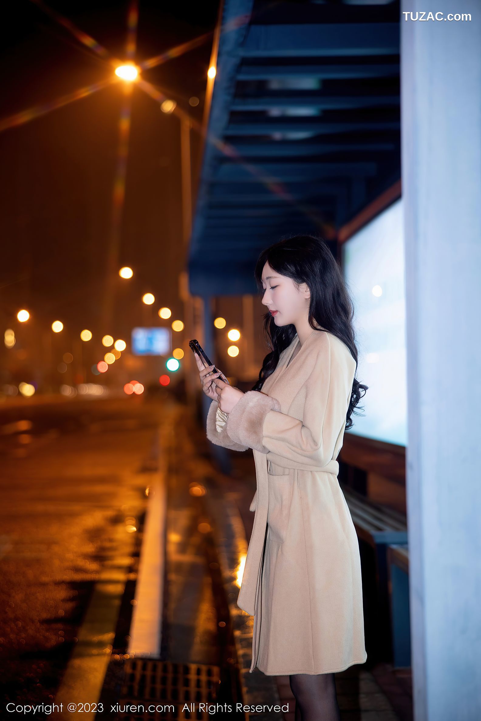 XiuRen秀人网-6424-江真真-米色外套蕾丝内衣黑丝吊带袜-2023.03.16