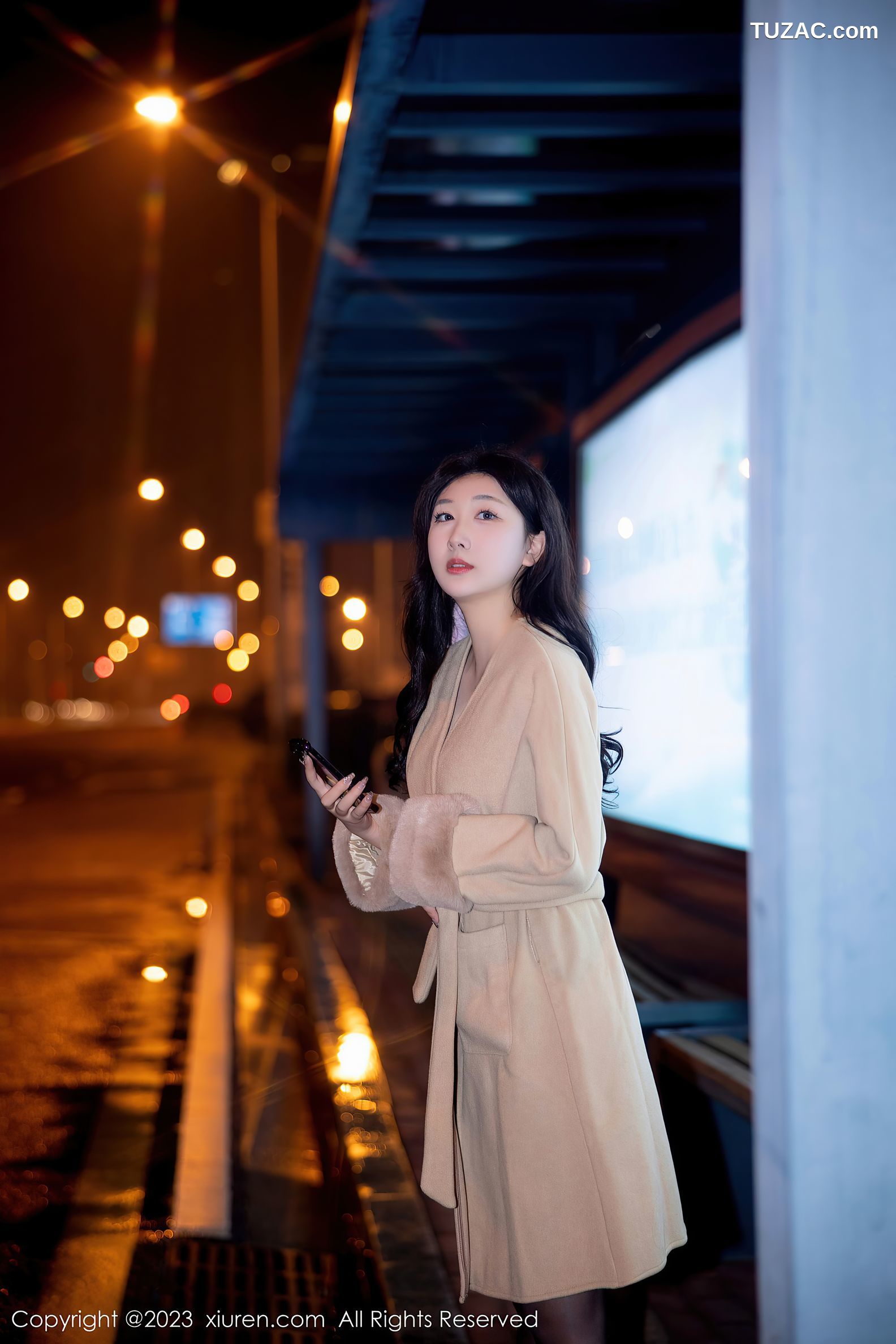 XiuRen秀人网-6424-江真真-米色外套蕾丝内衣黑丝吊带袜-2023.03.16