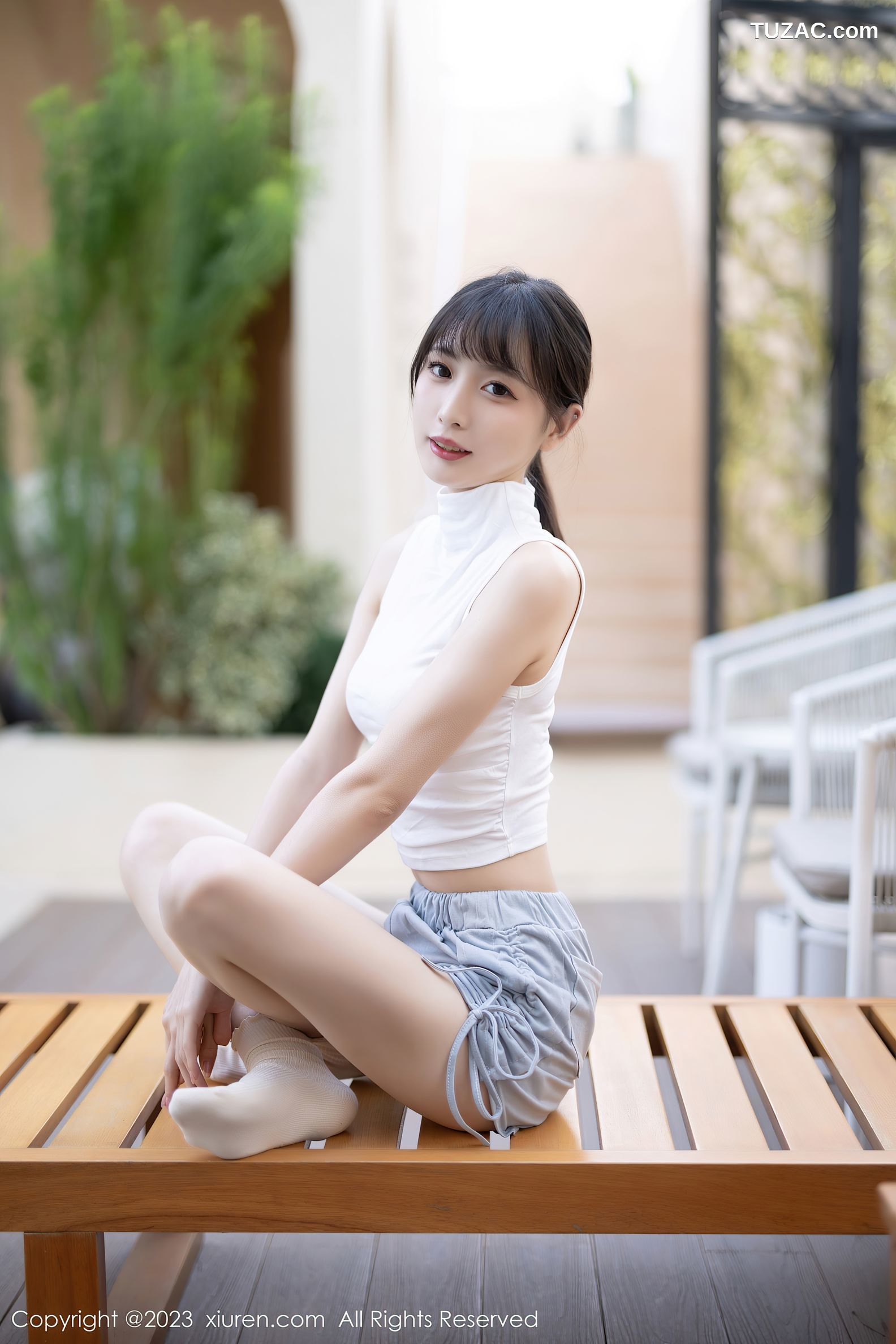 XiuRen秀人网-6455-林星阑-蓝灰色连衣短裙米色蕾丝内衣-2023.03.22