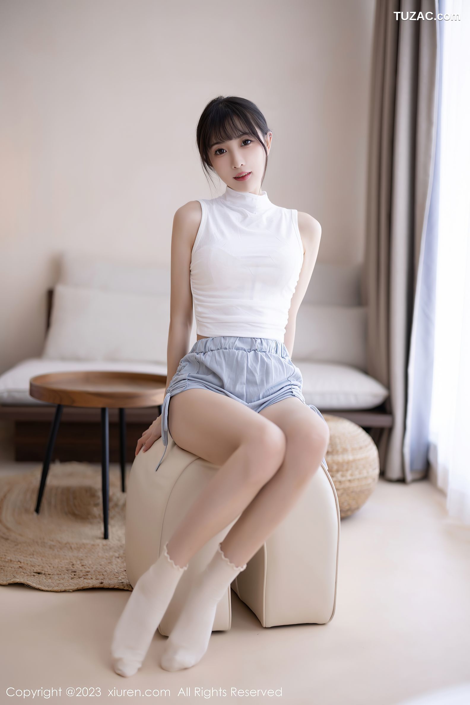XiuRen秀人网-6455-林星阑-蓝灰色连衣短裙米色蕾丝内衣-2023.03.22