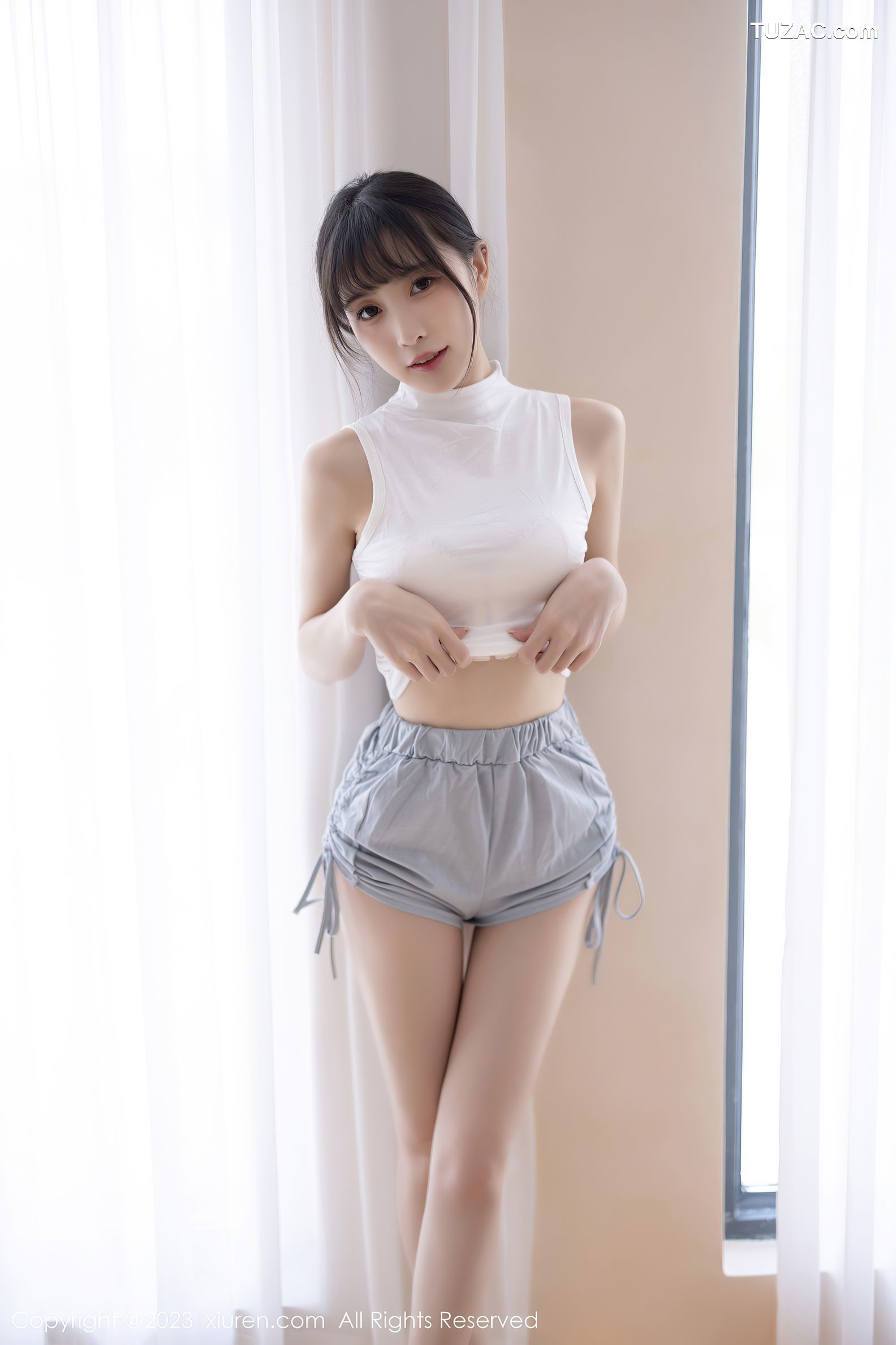 XiuRen秀人网-6455-林星阑-蓝灰色连衣短裙米色蕾丝内衣-2023.03.22