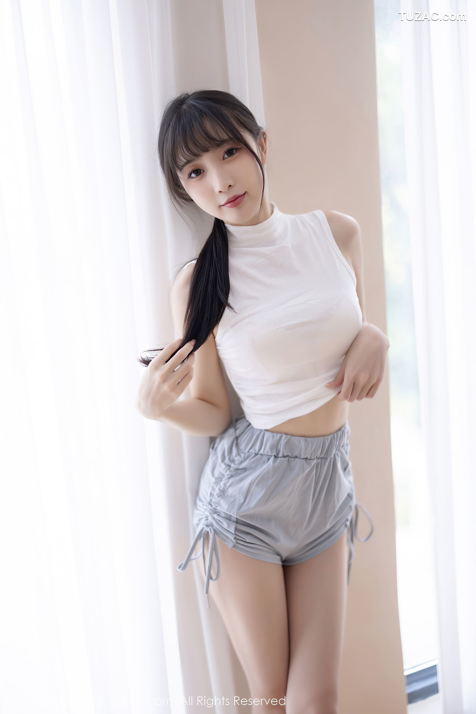 XiuRen秀人网-6455-林星阑-蓝灰色连衣短裙米色蕾丝内衣-2023.03.22