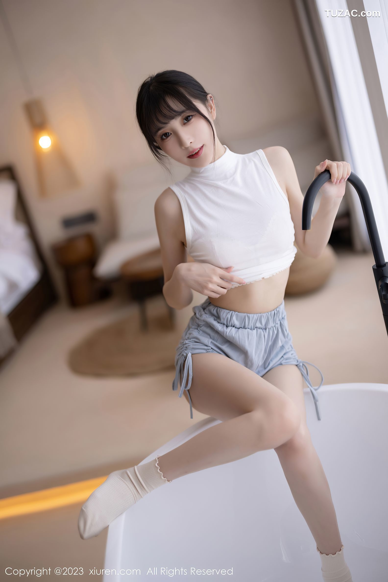 XiuRen秀人网-6455-林星阑-蓝灰色连衣短裙米色蕾丝内衣-2023.03.22