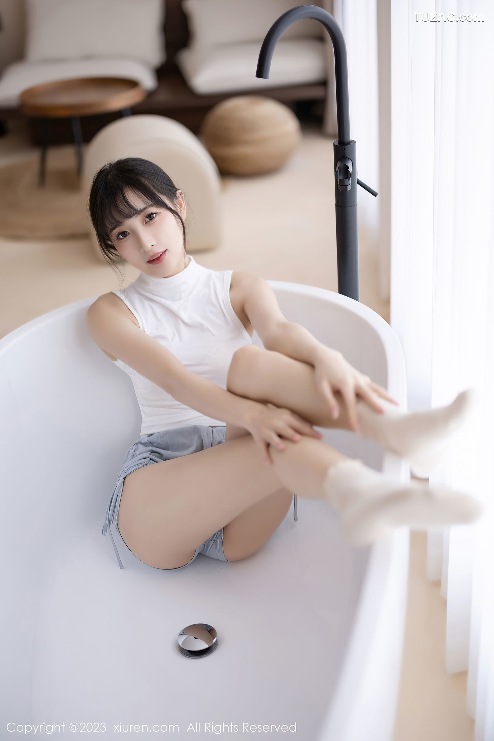 XiuRen秀人网-6455-林星阑-蓝灰色连衣短裙米色蕾丝内衣-2023.03.22