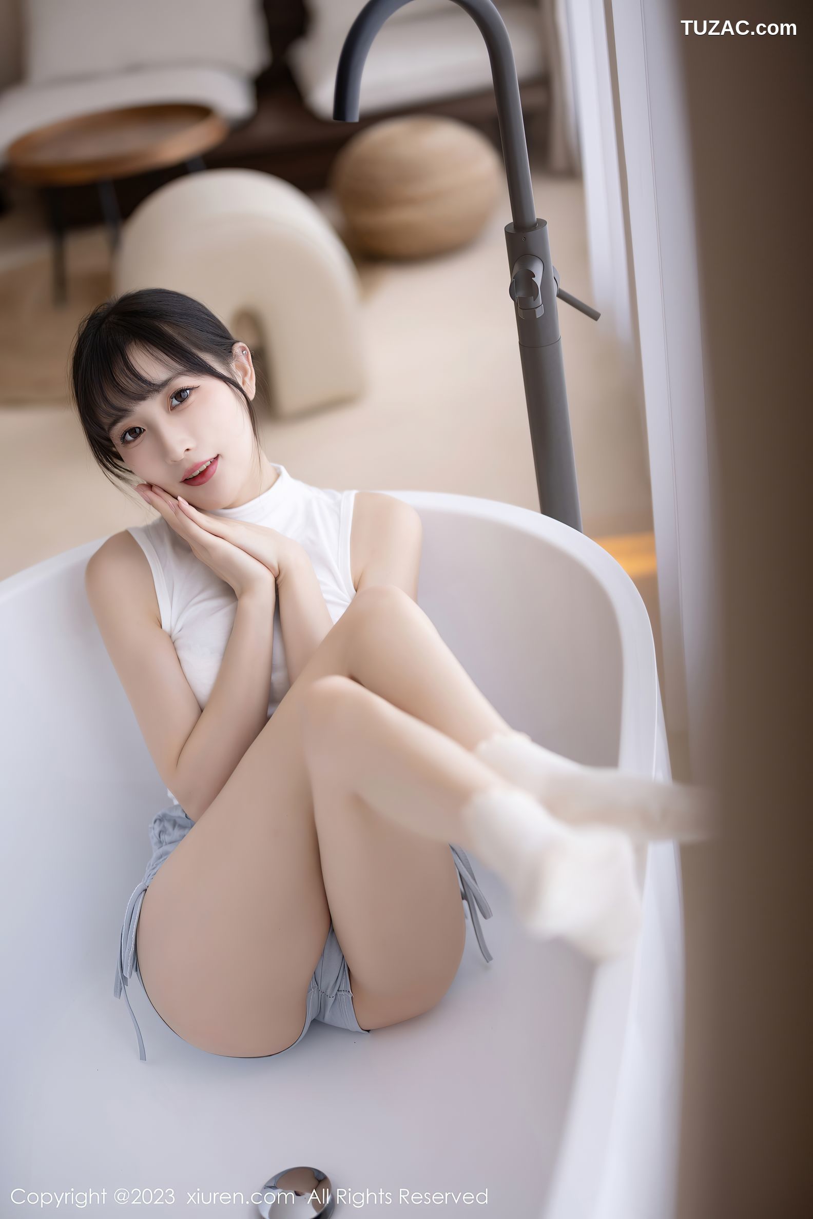 XiuRen秀人网-6455-林星阑-蓝灰色连衣短裙米色蕾丝内衣-2023.03.22