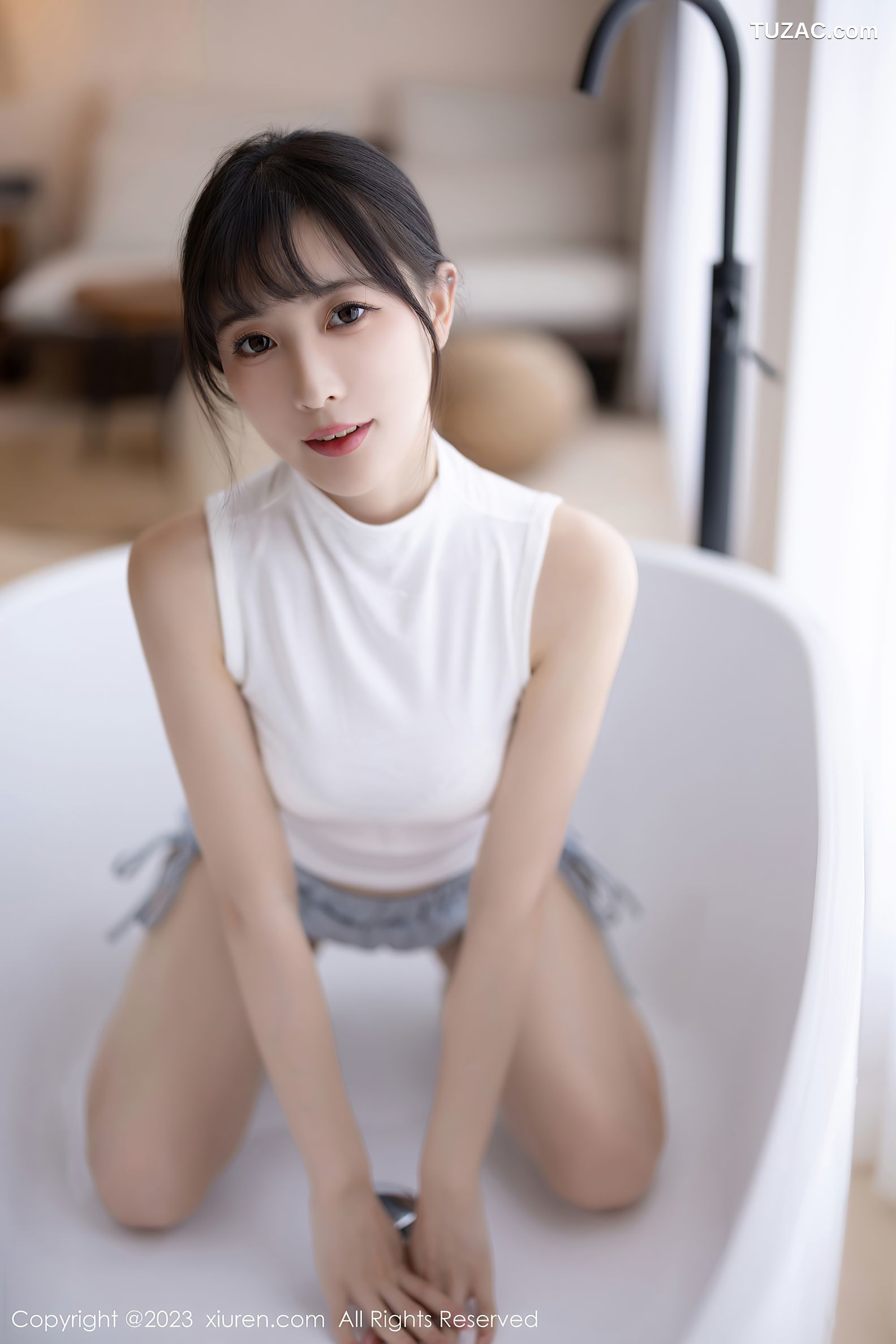 XiuRen秀人网-6455-林星阑-蓝灰色连衣短裙米色蕾丝内衣-2023.03.22