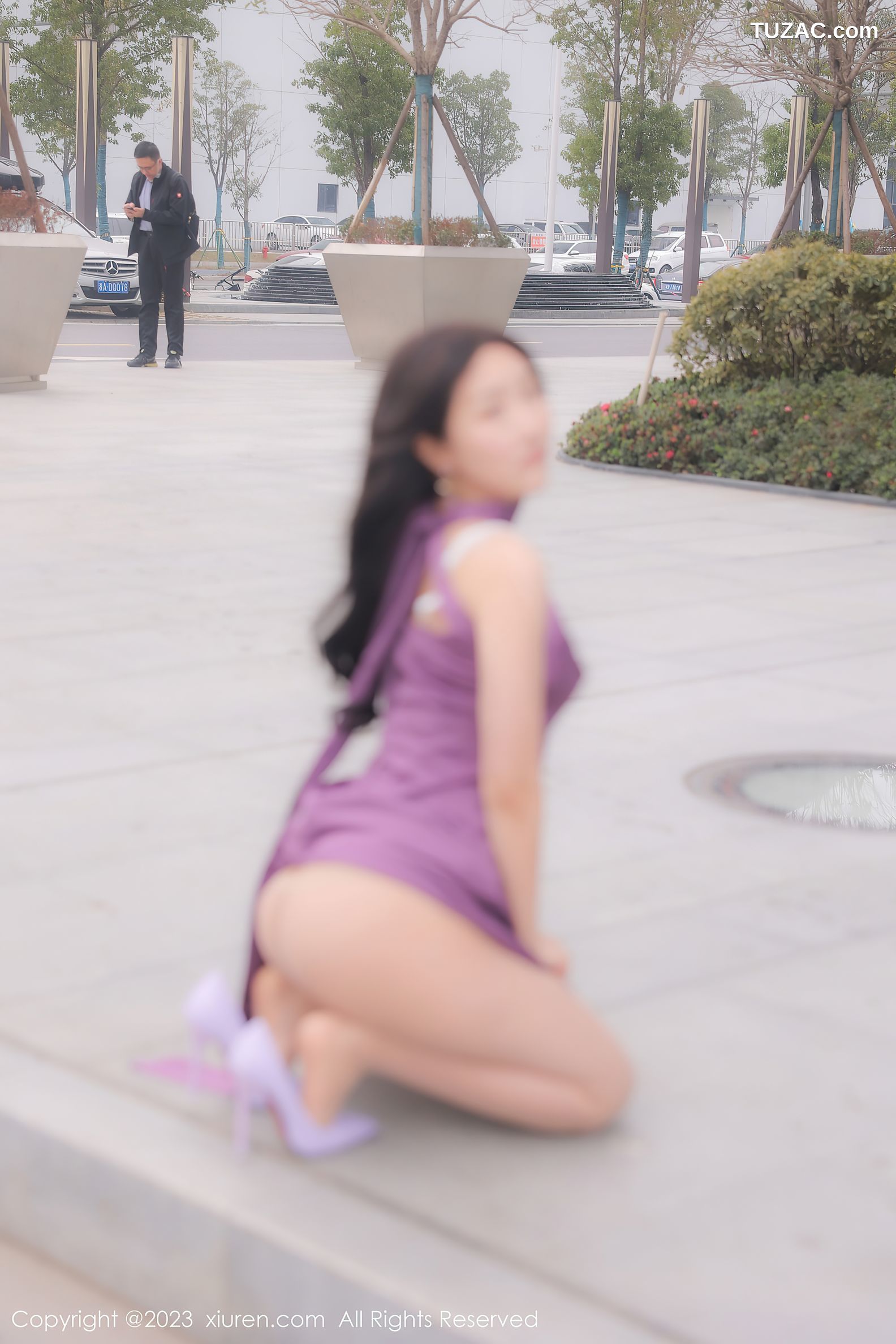 XiuRen秀人网-6462-江真真-紫色连衣长裙白色蕾丝内衣-2023.03.23