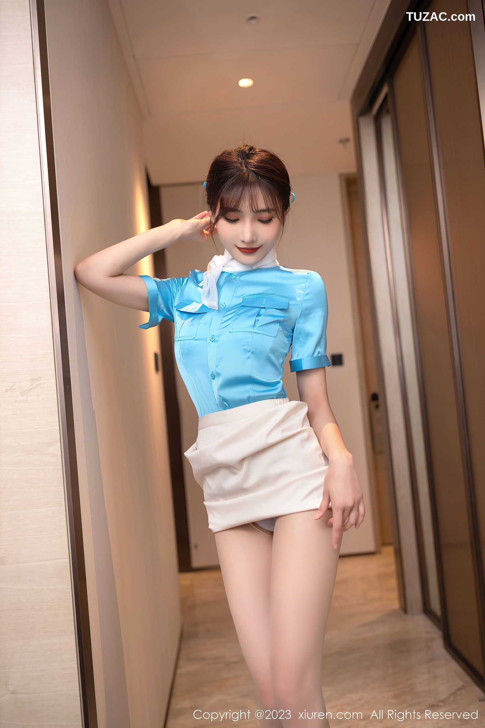 XiuRen秀人网-6463-陆萱萱-韩国空姐制服灰色内衣肉丝-2023.03.23