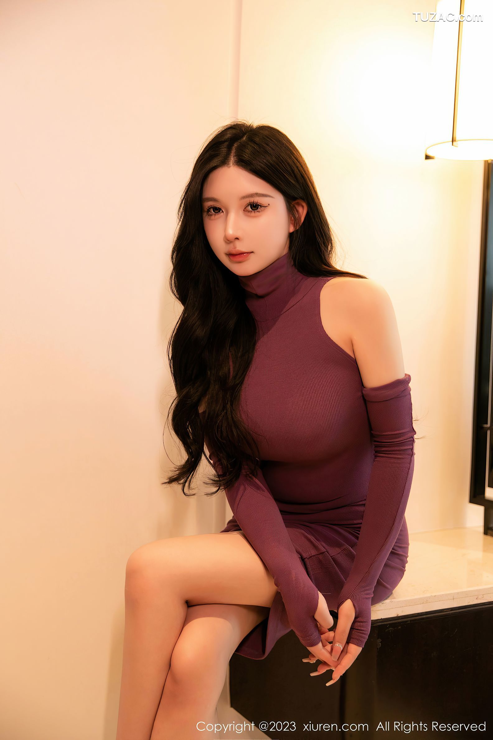 XiuRen秀人网-6469-林珊珊-暗红色收身连衣裙红色轻透内衣-2023.03.24